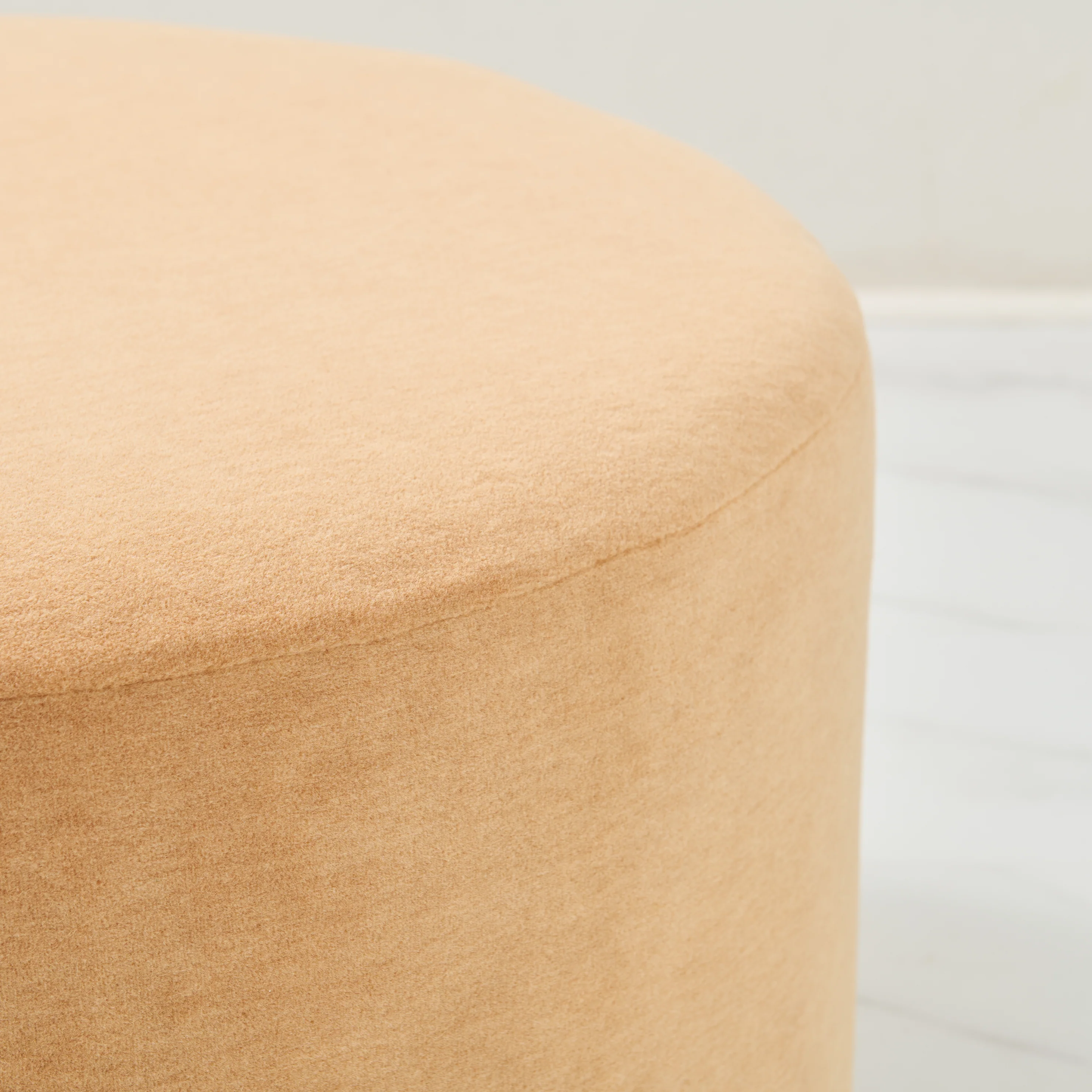 24" Round ottoman in this beautiful Brown Mohair Fabric - Image 3