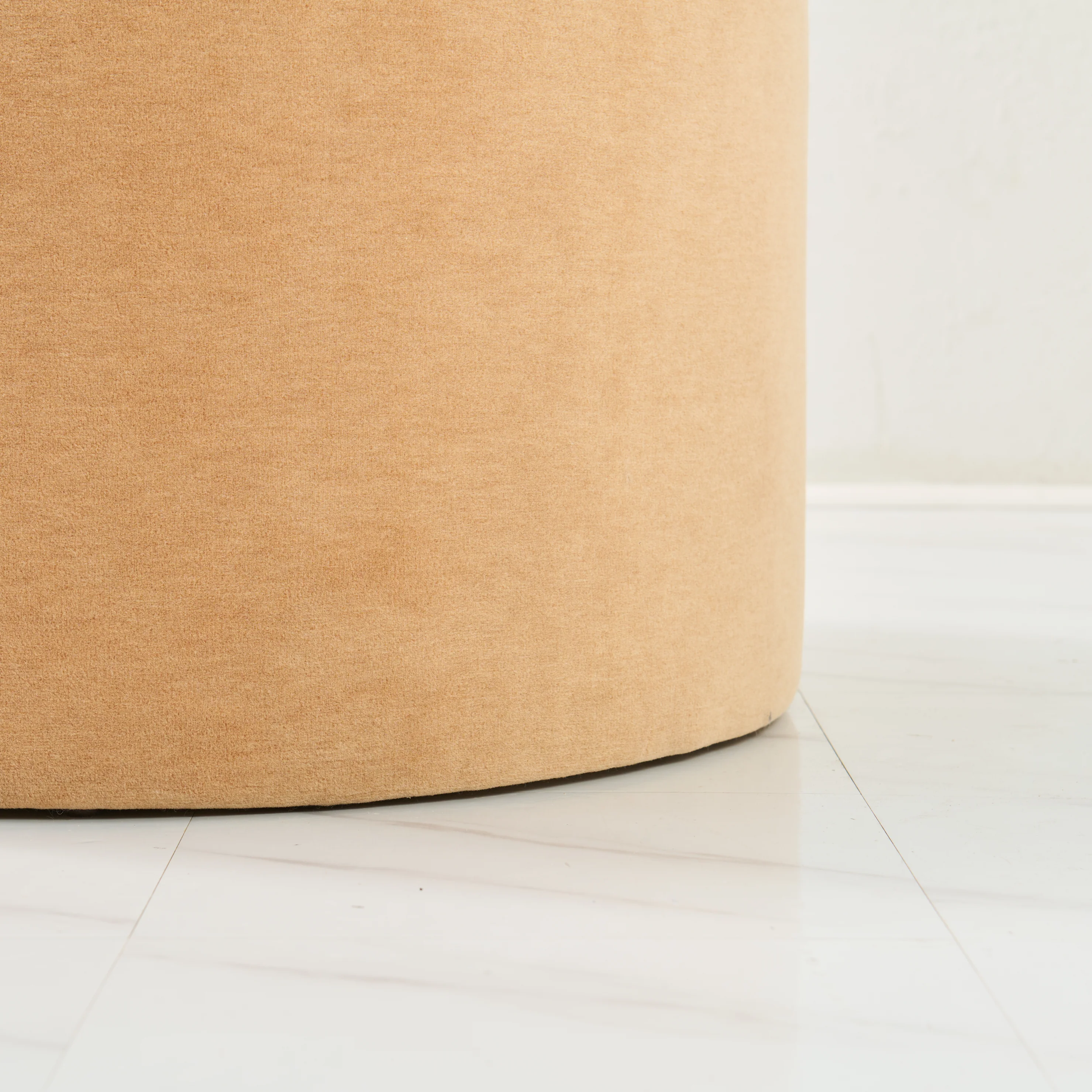 24" Round ottoman in this beautiful Brown Mohair Fabric - Image 4