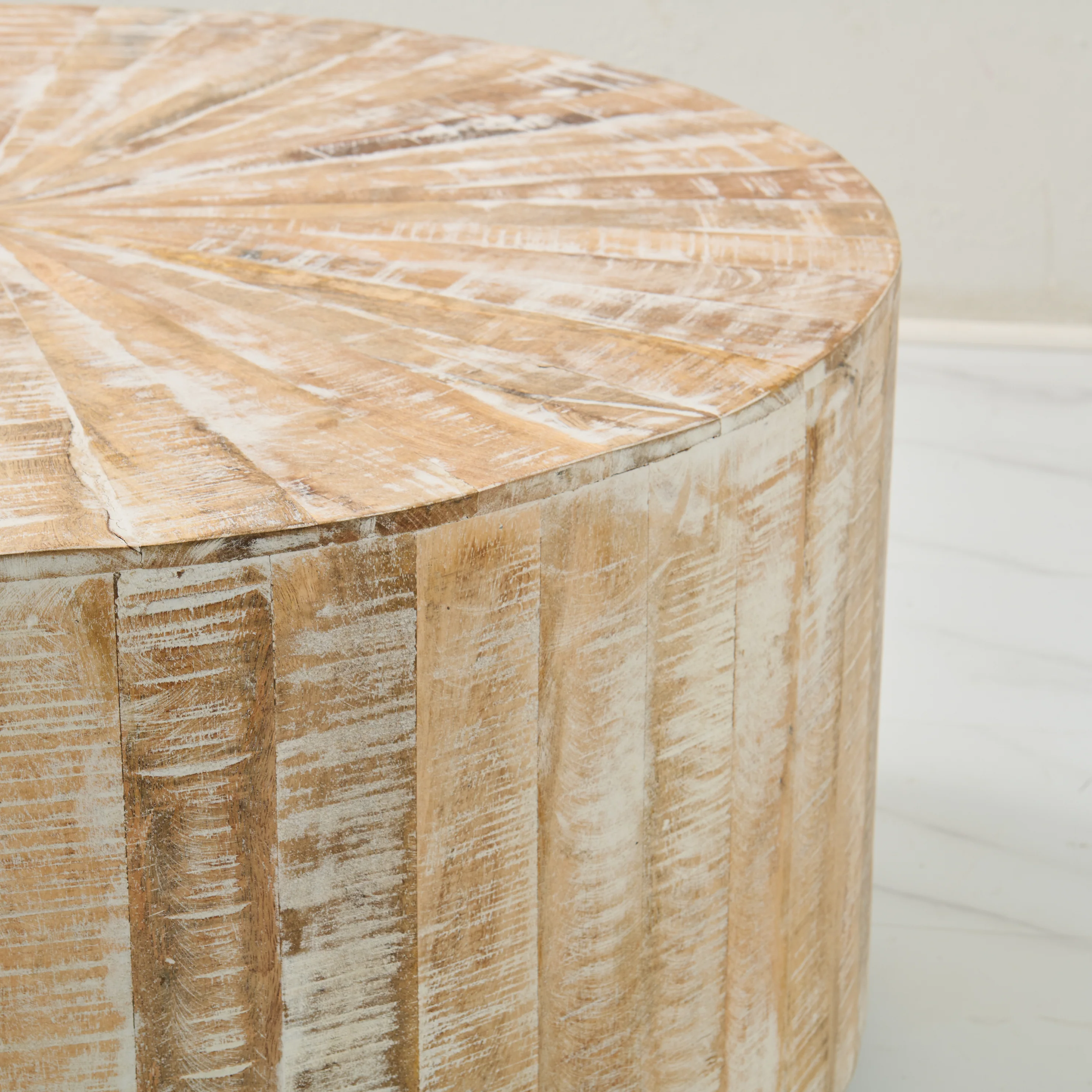 36" Round Distressed Wood Coffee table - Rustic Modern - Image 2