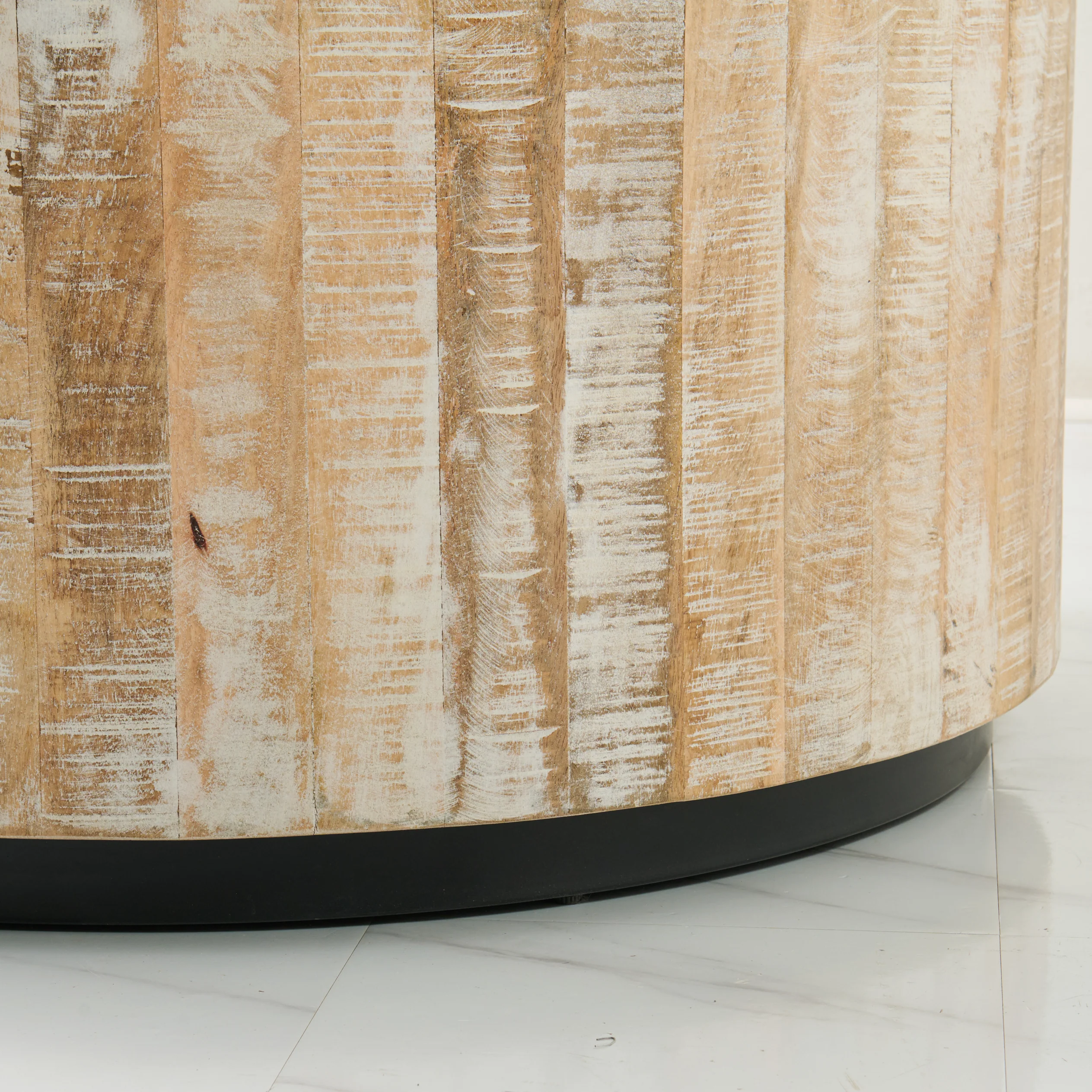 36" Round Distressed Wood Coffee table - Rustic Modern - Image 4