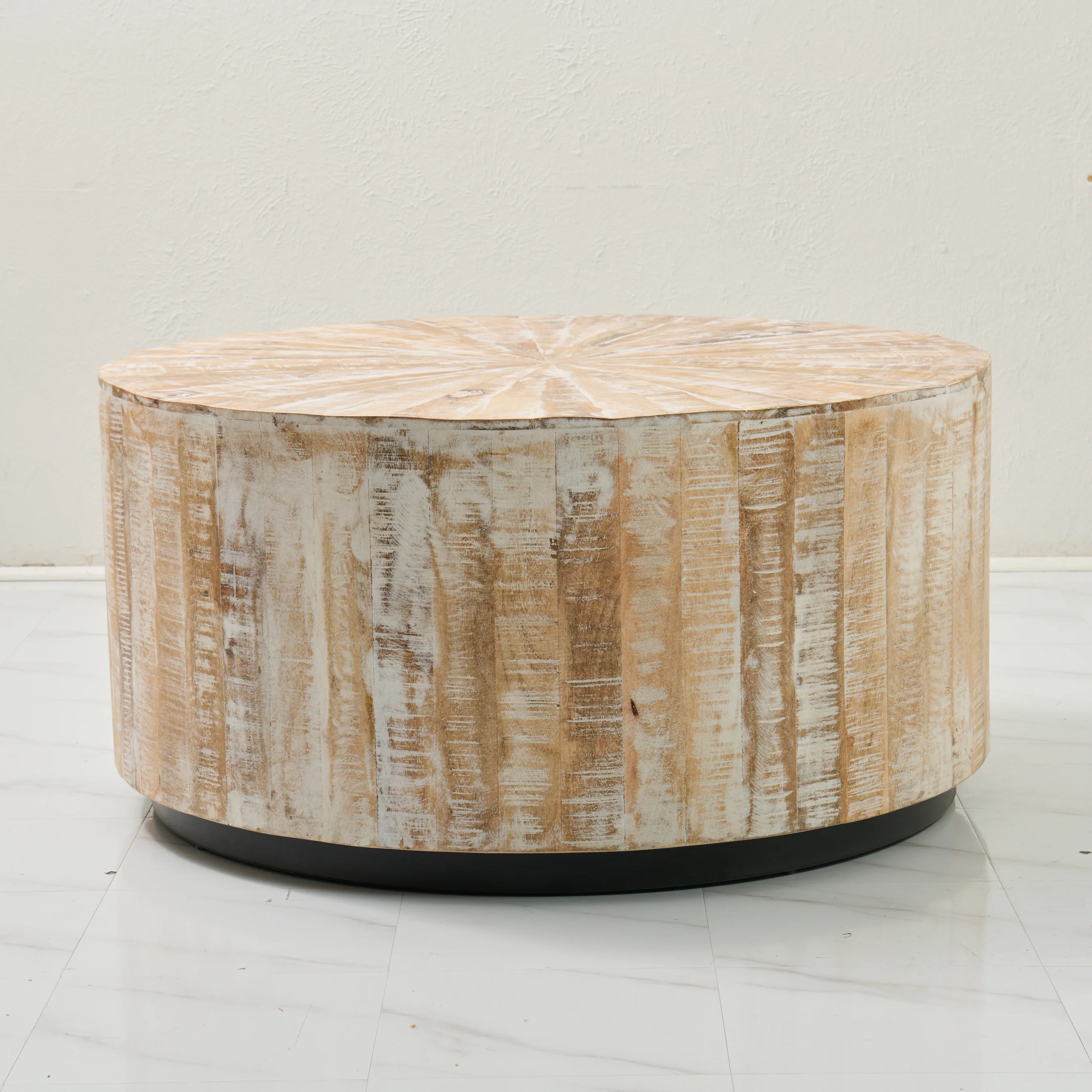 36" Round Distressed Wood Coffee table - Rustic Modern - Image 5