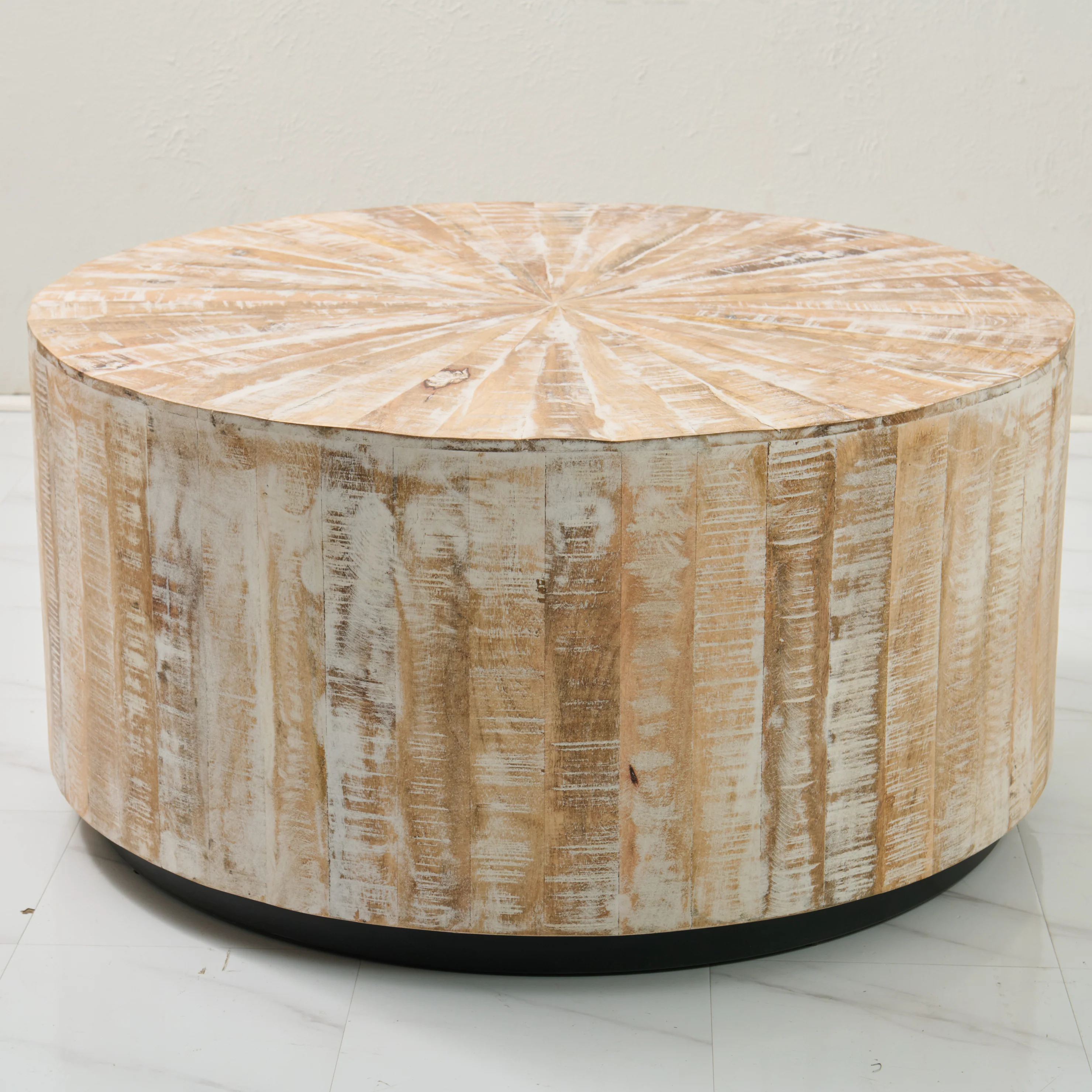 36" Round Distressed Wood Coffee table - Rustic Modern - Image 6
