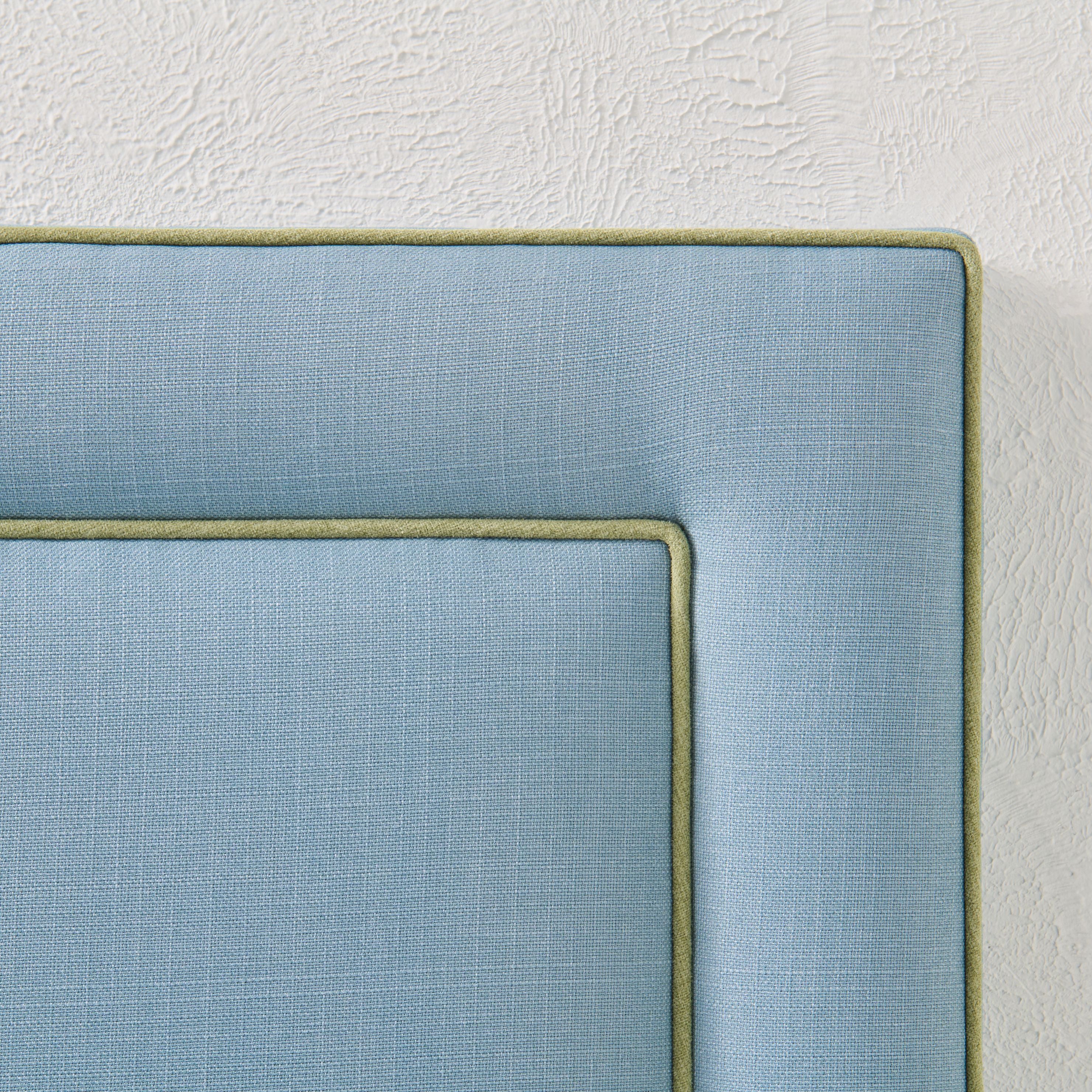 60" H Full Headboard in Blue Linen - Green Trim - Image 4