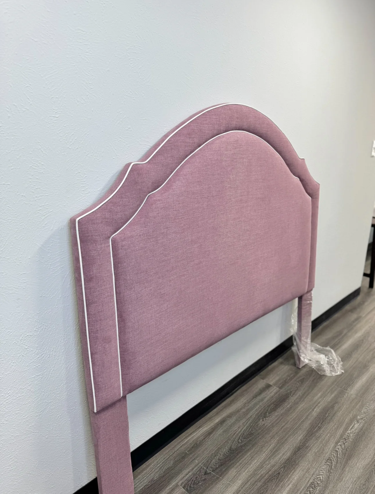 65”H Queen Headboard in Lavender Woven Fabric - White Trim - Image 3
