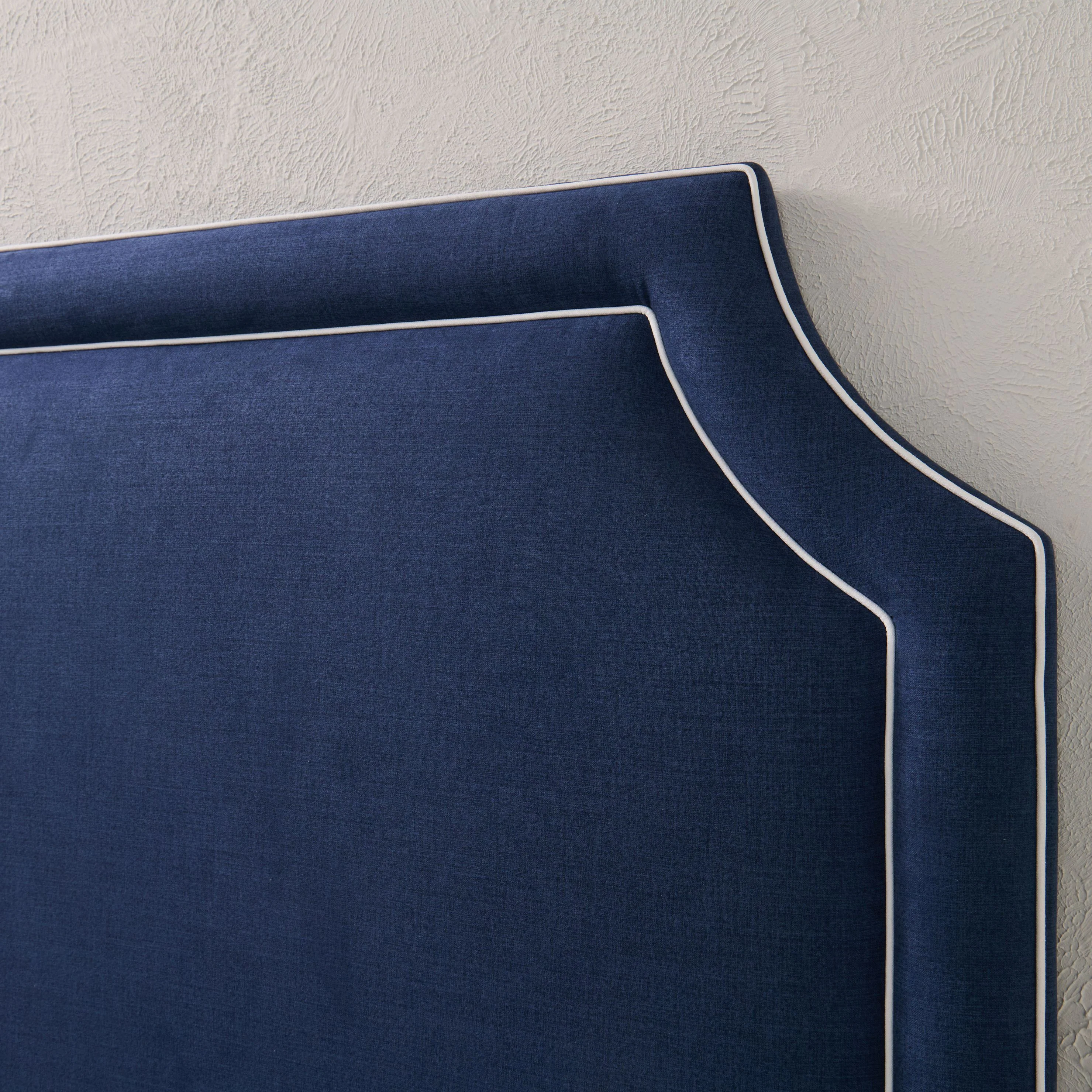 65” H Queen Headboard in Navy Woven Fabric - White Trim - Image 5