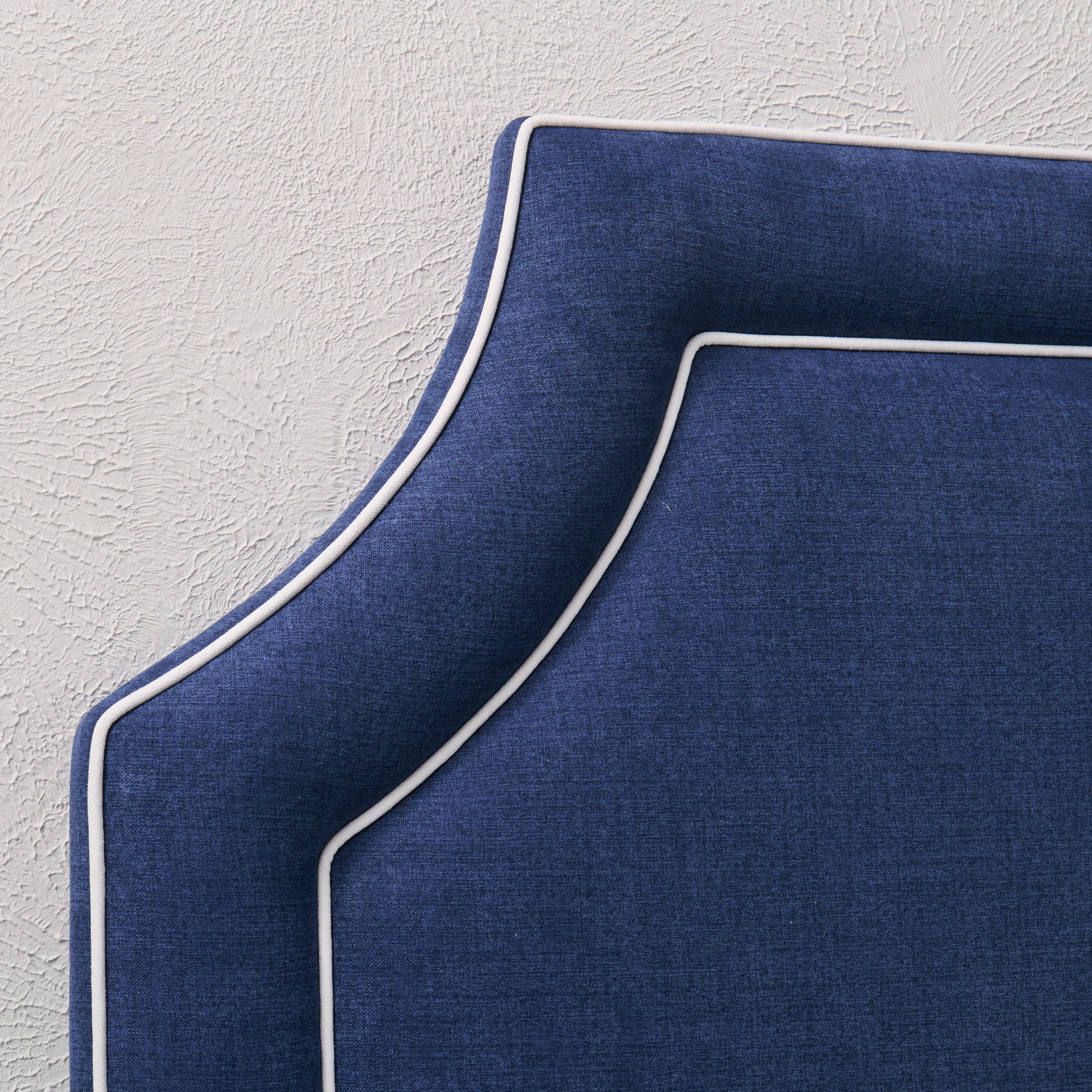 65” H Queen Headboard in Navy Woven Fabric - White Trim - Image 7