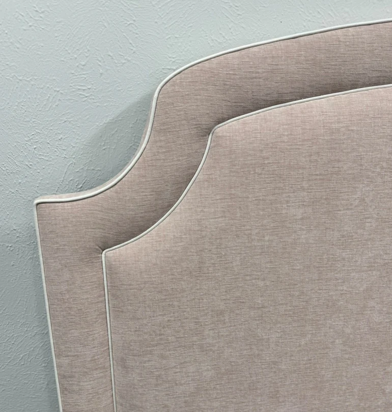 60” H Queen Headboard in Pale Pink Chenille Fabric - White Trim - Image 4