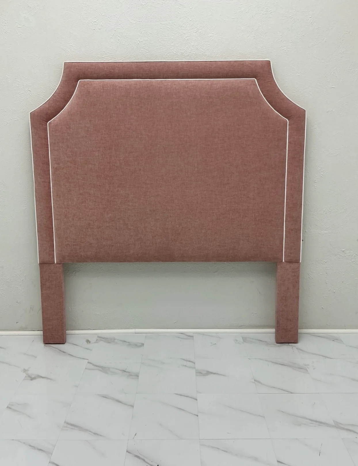 60” H Queen Headboard in Petal Pink Woven Fabric - White Trim - Image 4