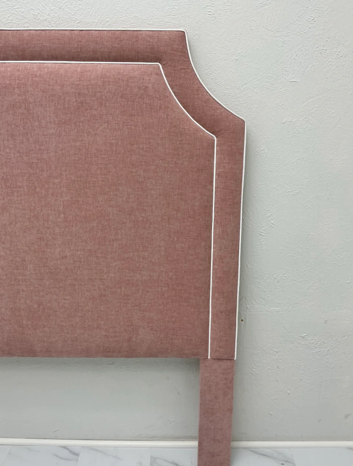 60” H Queen Headboard in Petal Pink Woven Fabric - White Trim - Image 5