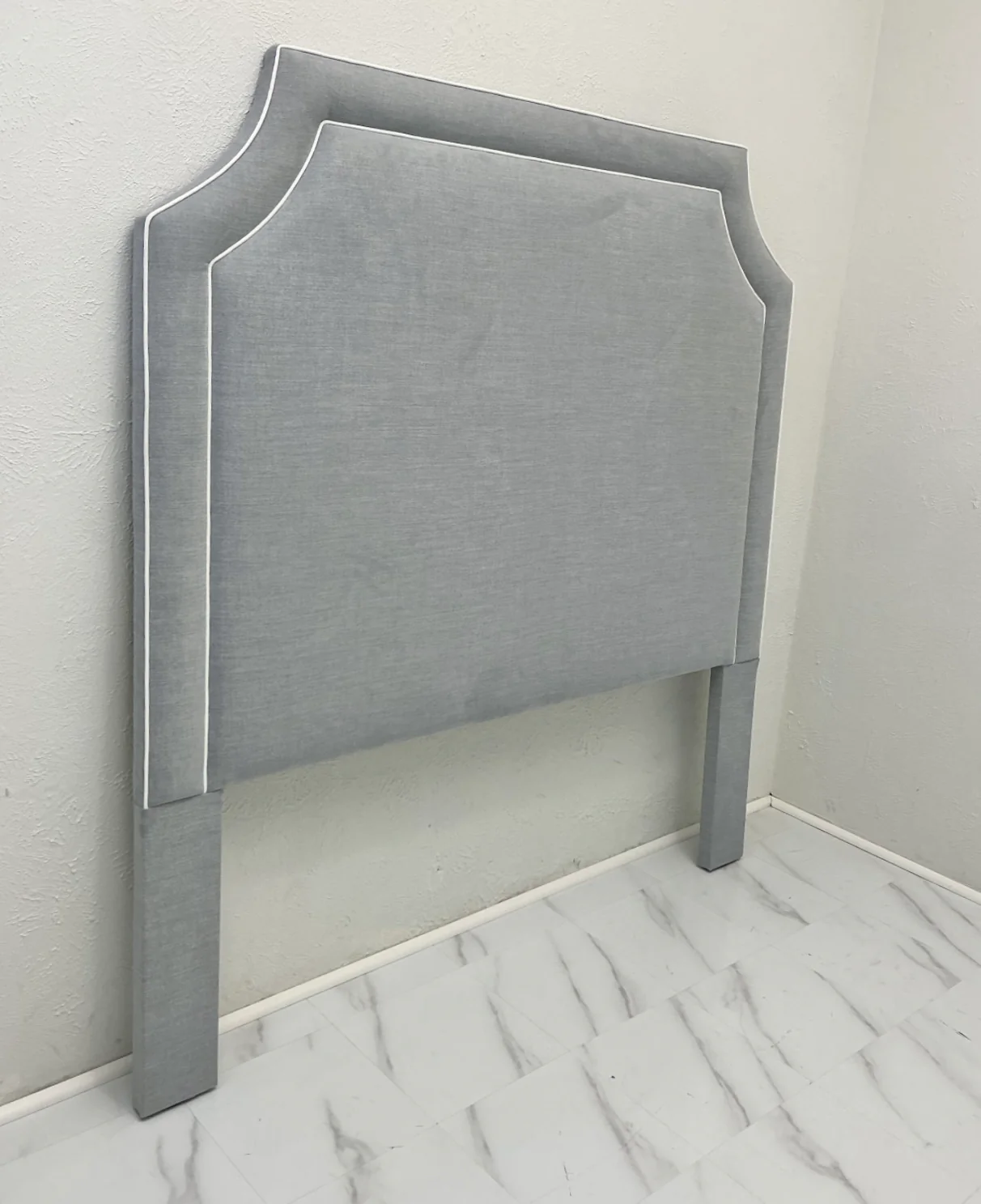 65” H Queen Headboard in Smoke Gray Woven Fabric - White Trim - Image 4