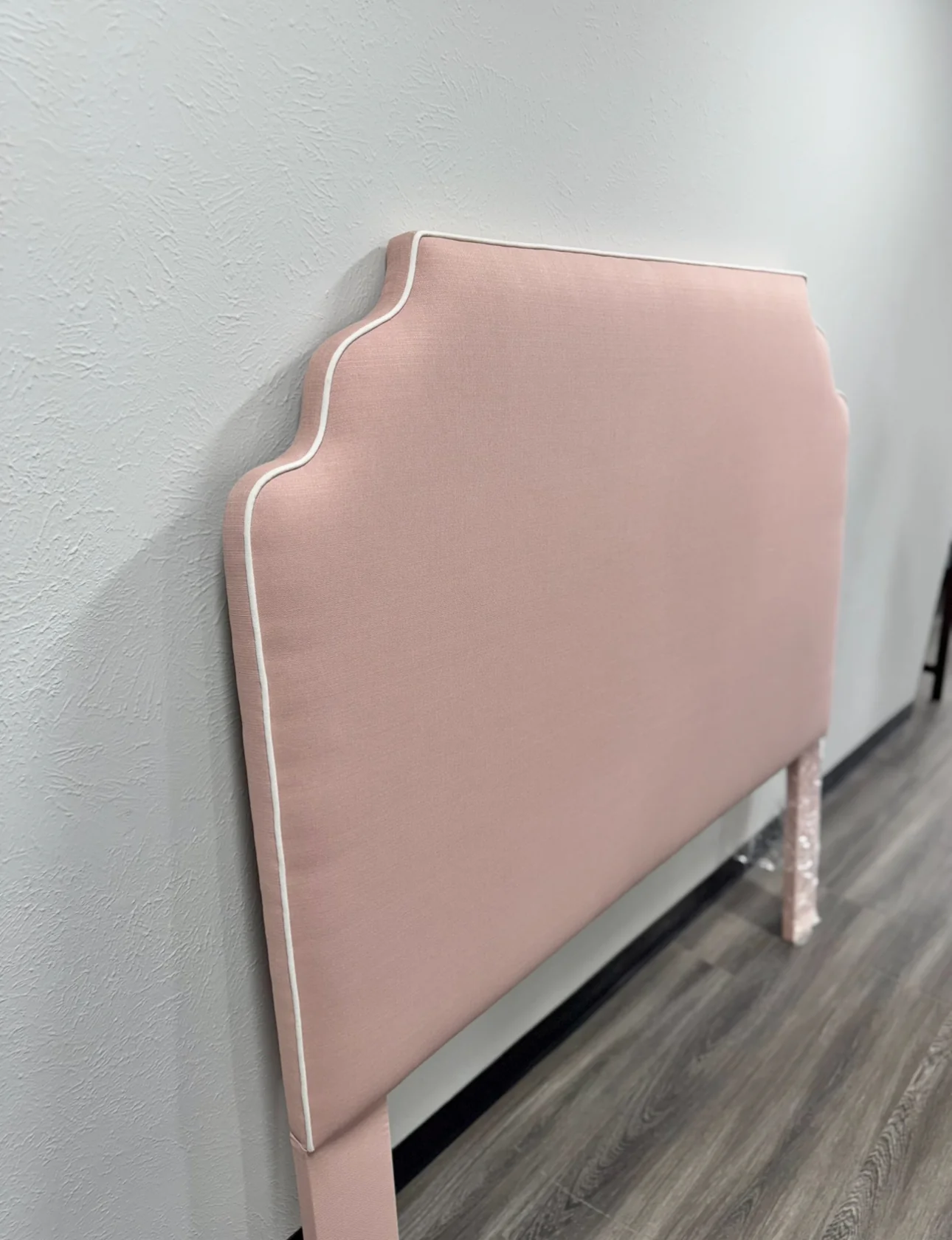 65" H Queen Headboard Only in Blush Pink Linen - White Trim - Image 2