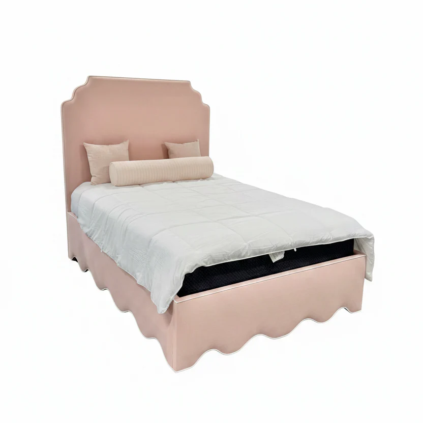 65”H Queen Upholstered Platform Bed - Blush Pink Linen Fabric with White Pink