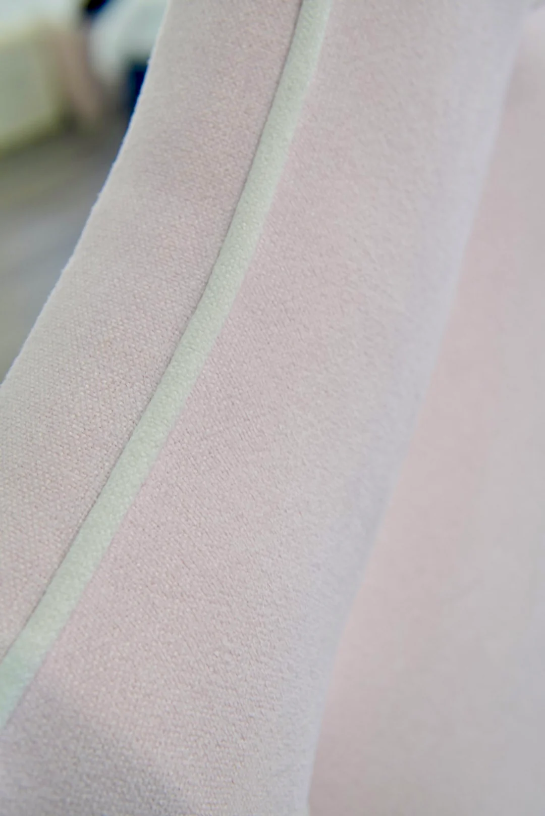 65”H Queen Upholstered Platform Bed - Wooden Legs - Powder Pink Woven Fabric with White Pink - Image 8