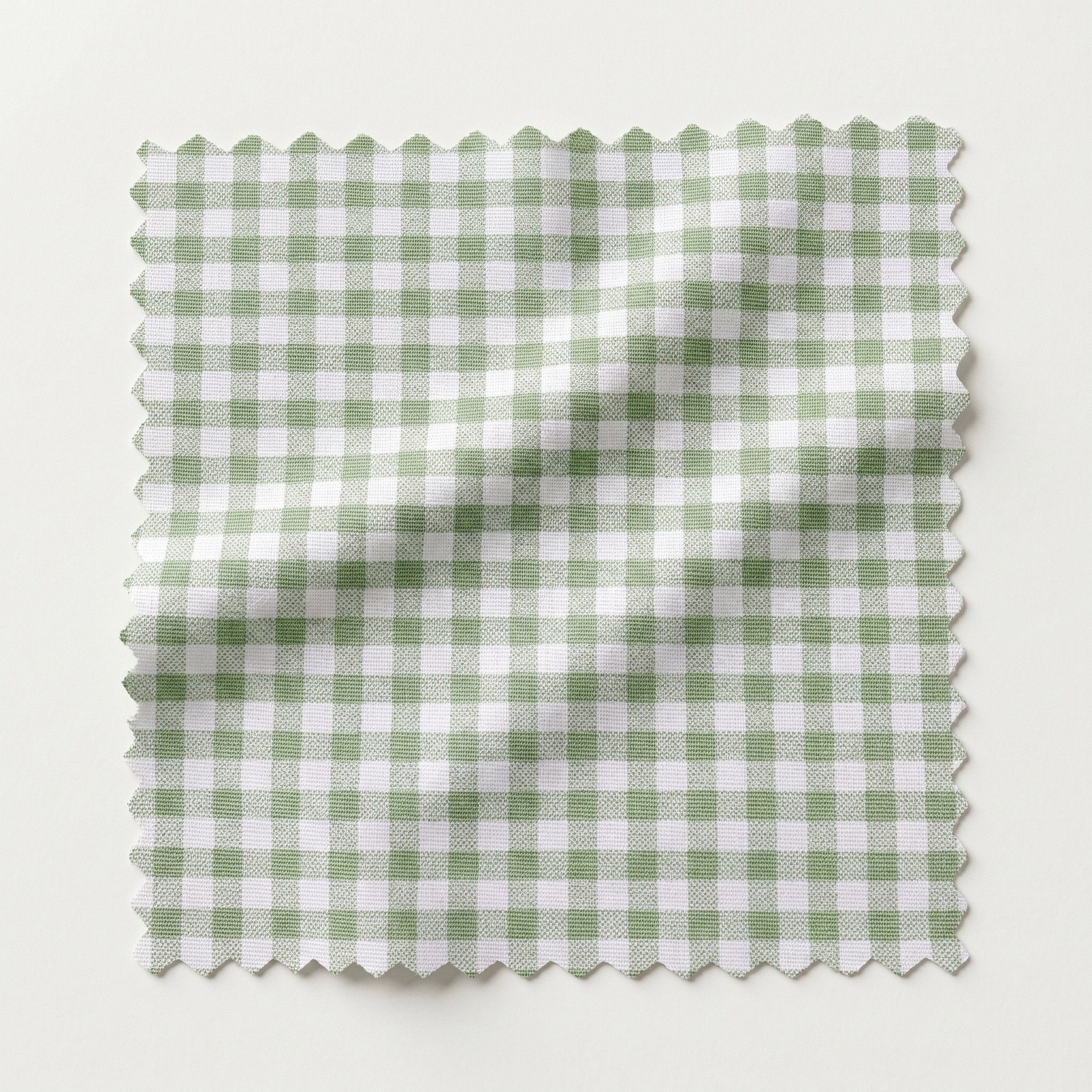 65" Queen Upholstered Platform Bed - Skirted Base - Sage Green Gingham Fabric with Blush Pink Trim - Image 3