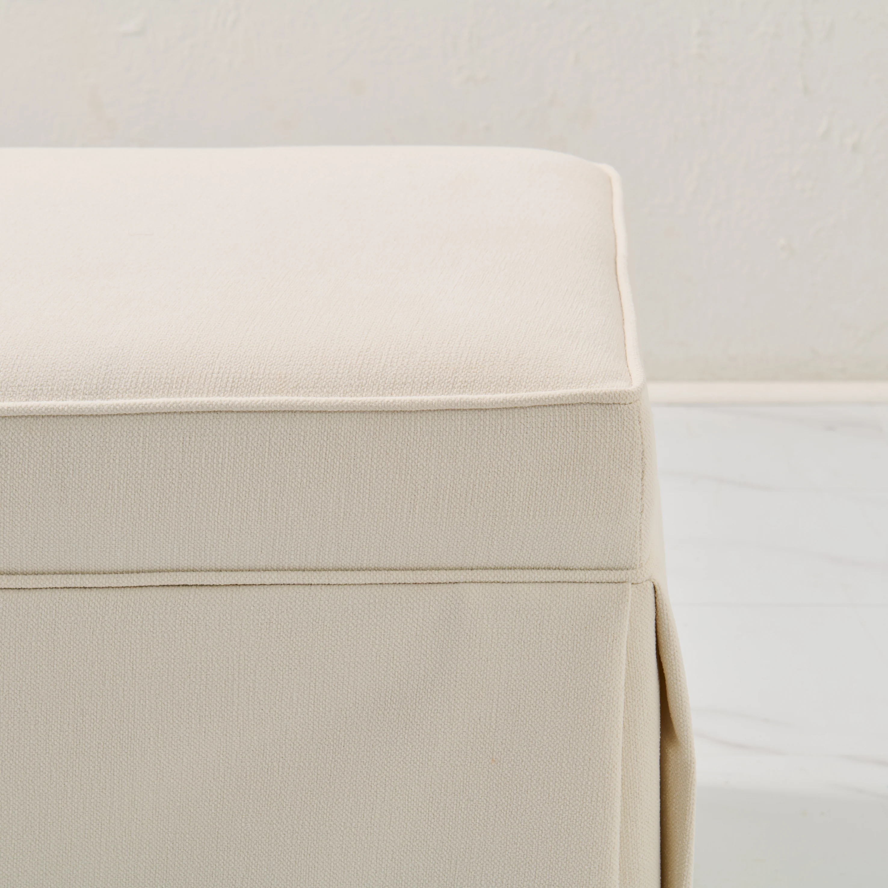 60"L Custom Skirted Bench - Off White Woven Fabric - Image 3
