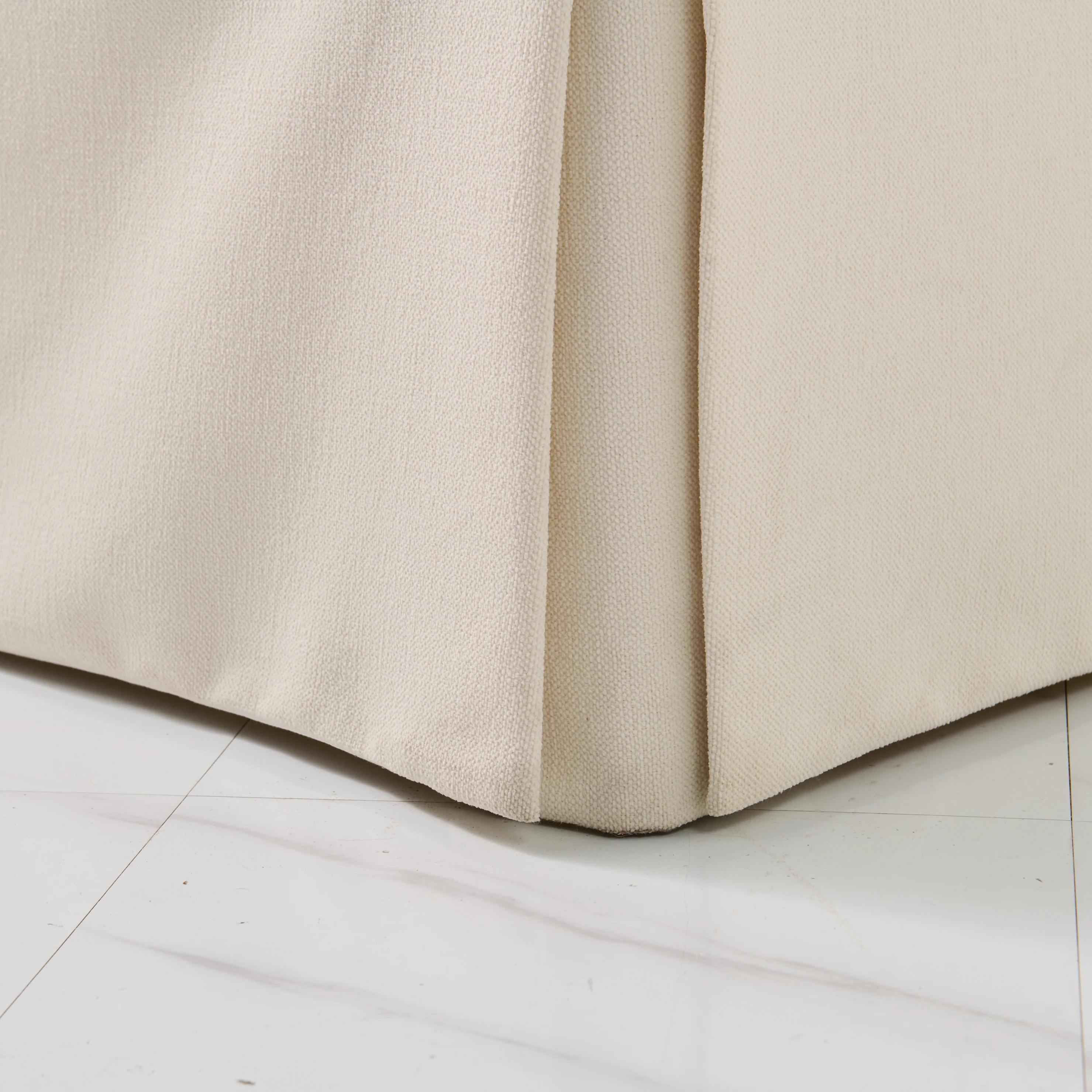 60"L Custom Skirted Bench - Off White Woven Fabric - Image 4
