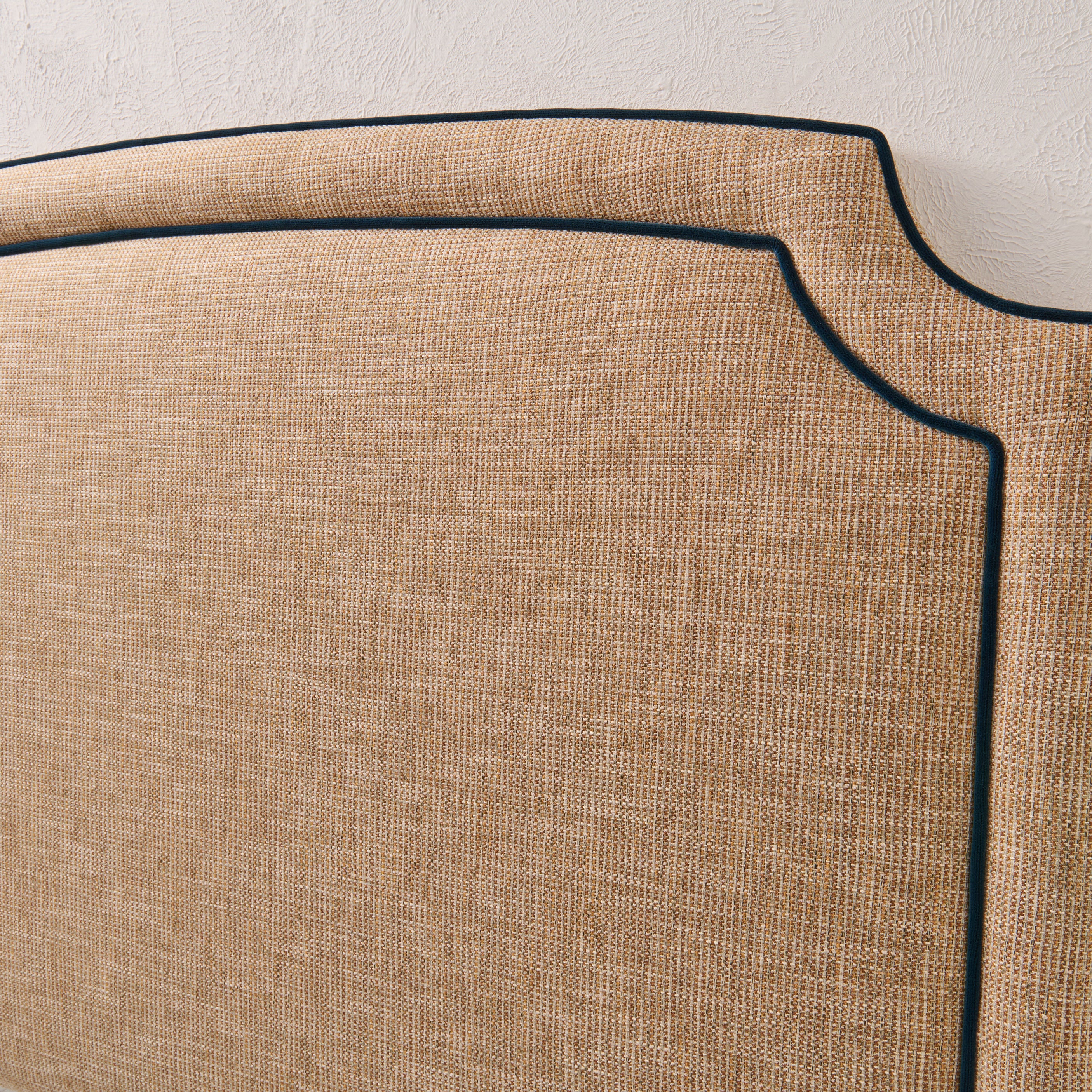 65”H King Headboard Only - Linen Headboard with Navy Velvet Piping. - Image 4