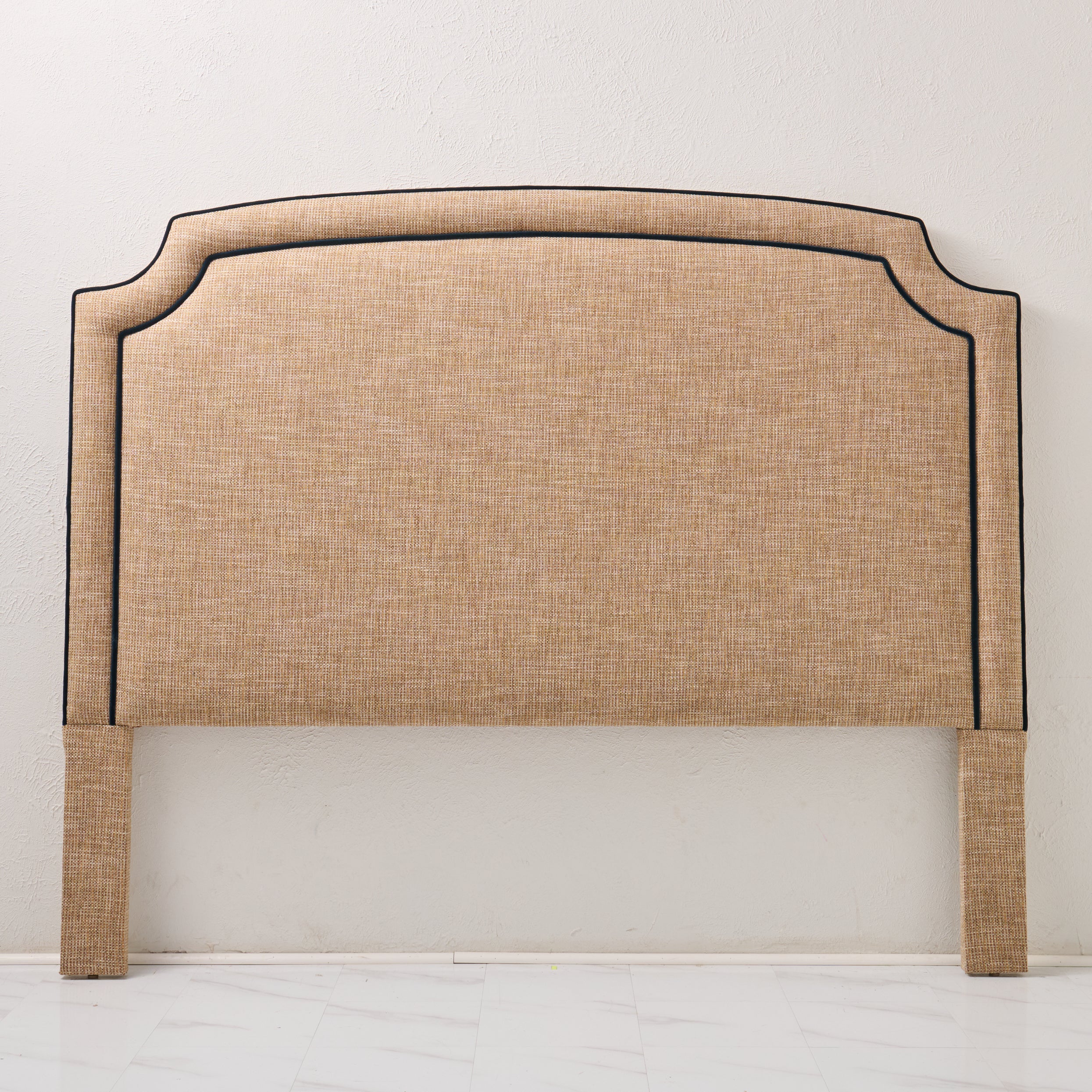 65”H King Headboard Only - Linen Headboard with Navy Velvet Piping. - Image 6