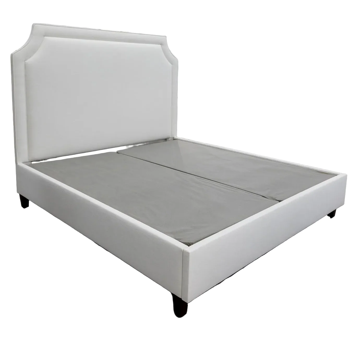 65âH King Platform Bed - Wooden Legs - Off White Linen Fabric
