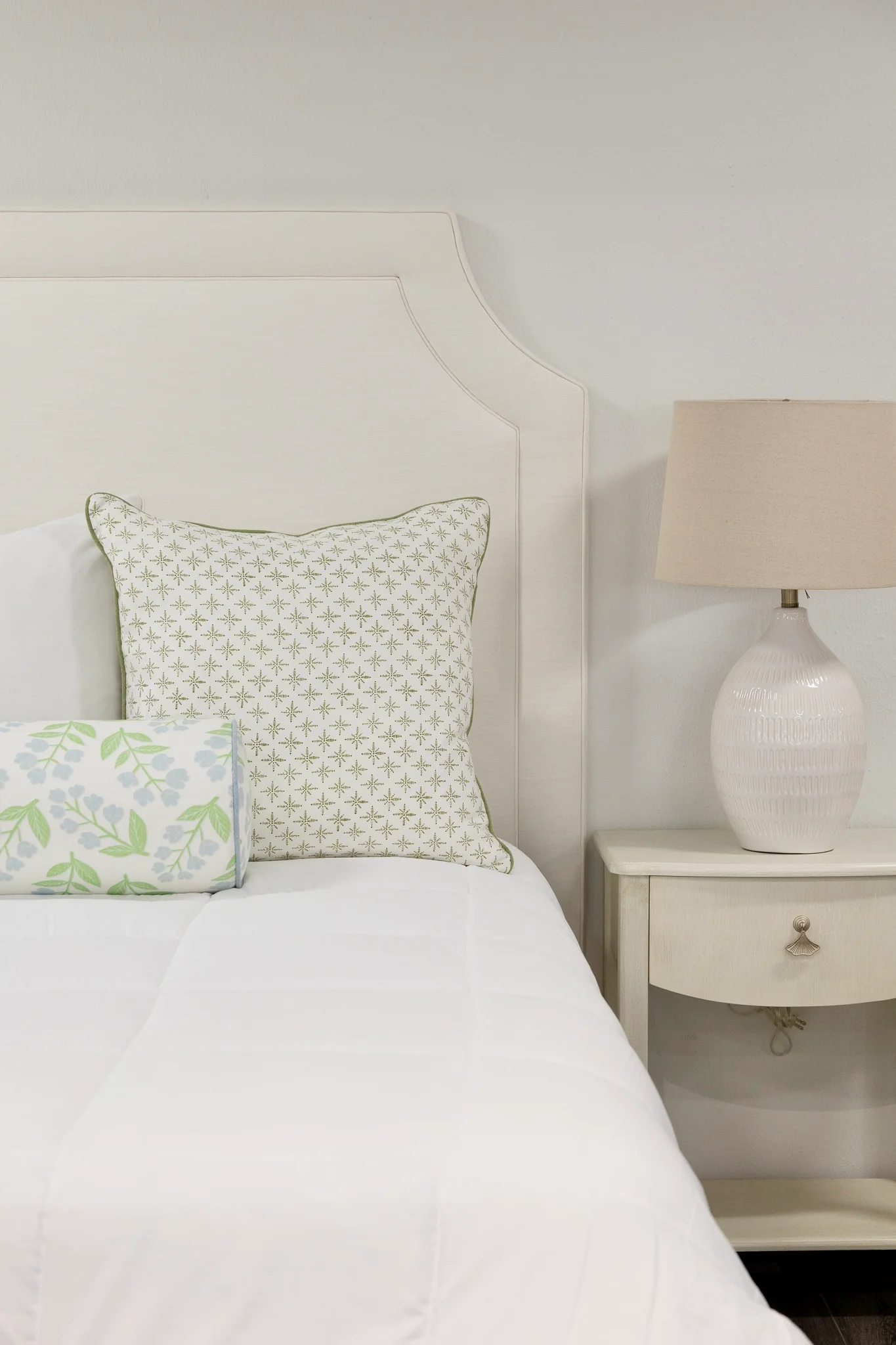 65âH King Platform Bed - Wooden Legs - Off White Linen Fabric - Image 3