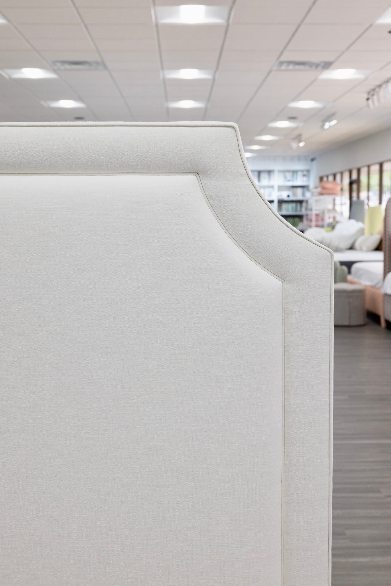 65âH King Platform Bed - Wooden Legs - Off White Linen Fabric - Image 5