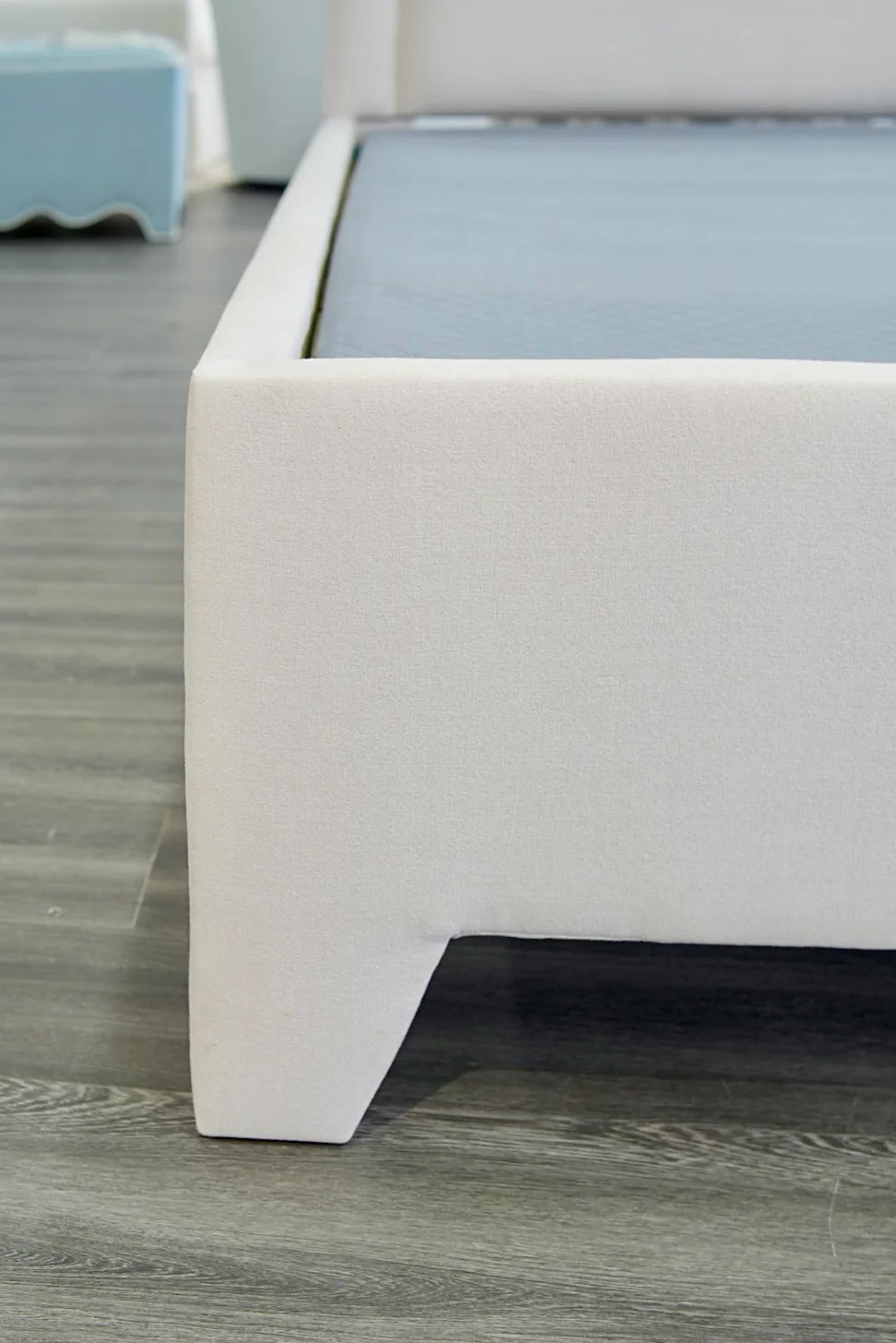 65" H King Platform Bed - Upholstered Legs - Beige Woven Fabric - Self Welted - Image 7