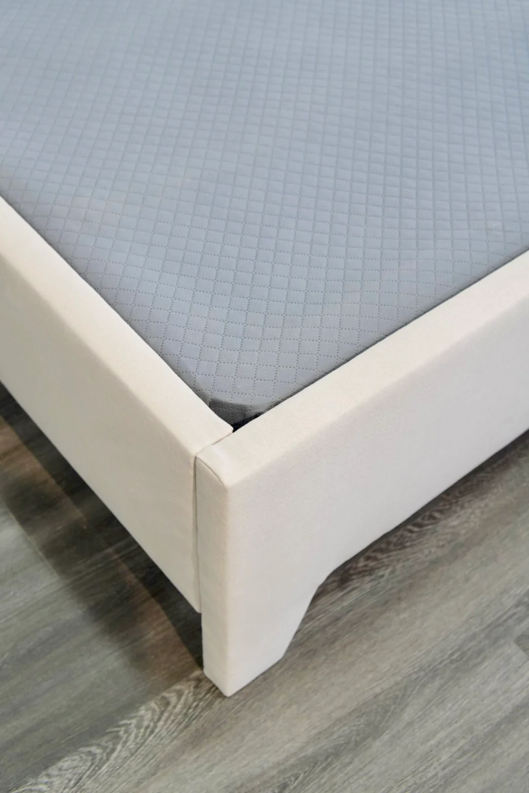 65" H King Platform Bed - Upholstered Legs - Beige Woven Fabric - Self Welted - Image 8