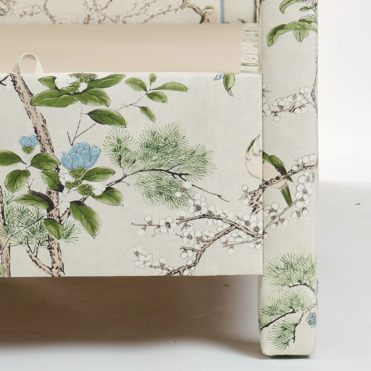 Queen Canopy Bed - Upholstered in Katsura Fabric - Blue Trim - Image 5