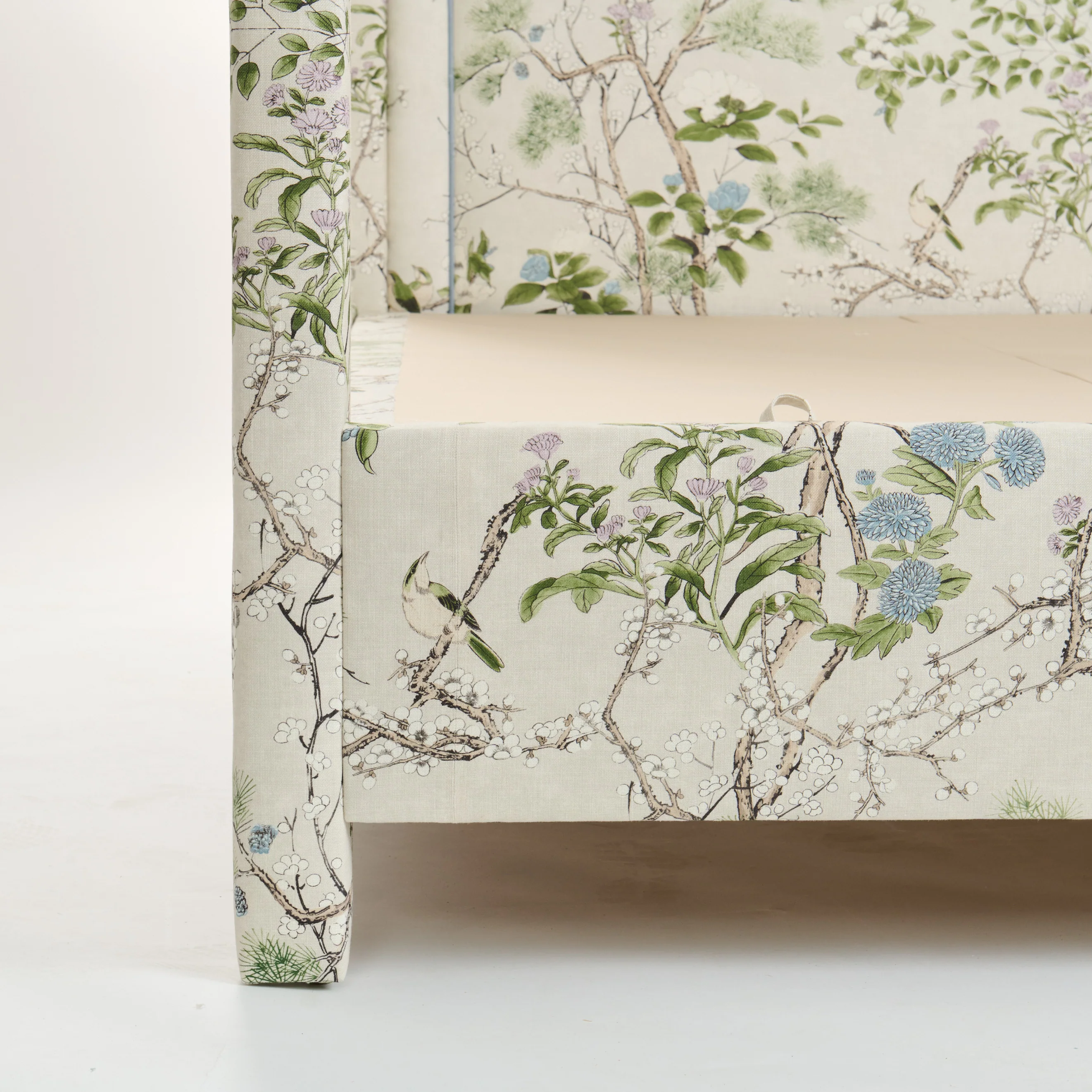Queen Canopy Bed - Upholstered in Katsura Fabric - Blue Trim - Image 6