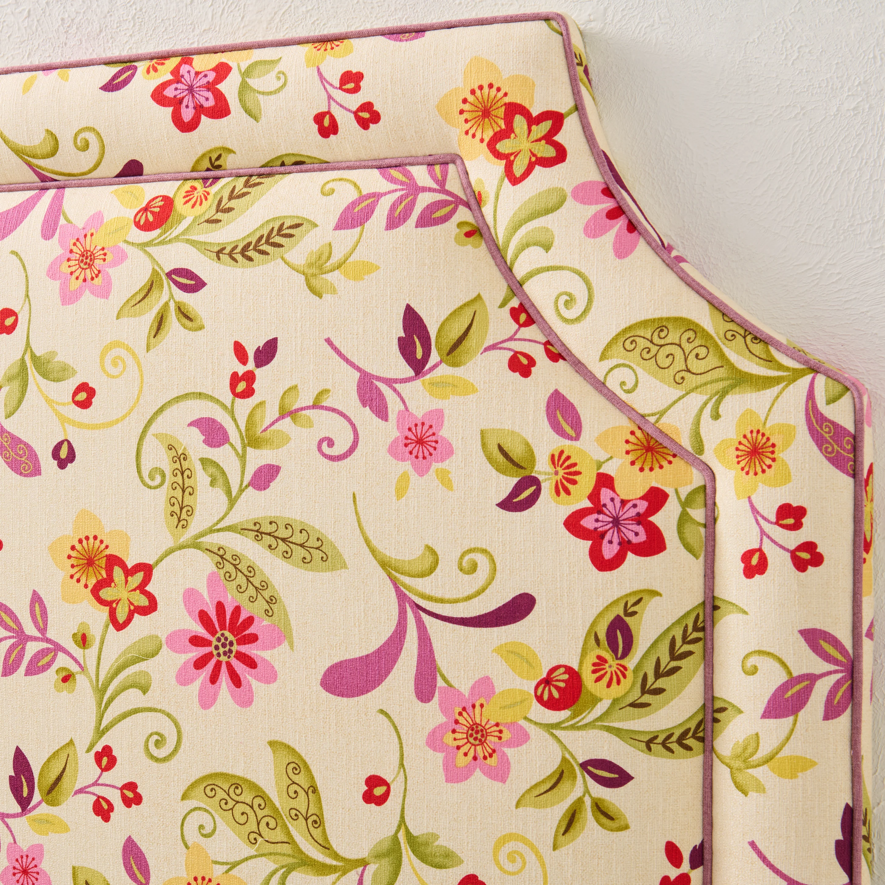 65" H Queen Headboard in  Floral Orchid Fabricut Fabric - Lavender Trim - Image 3