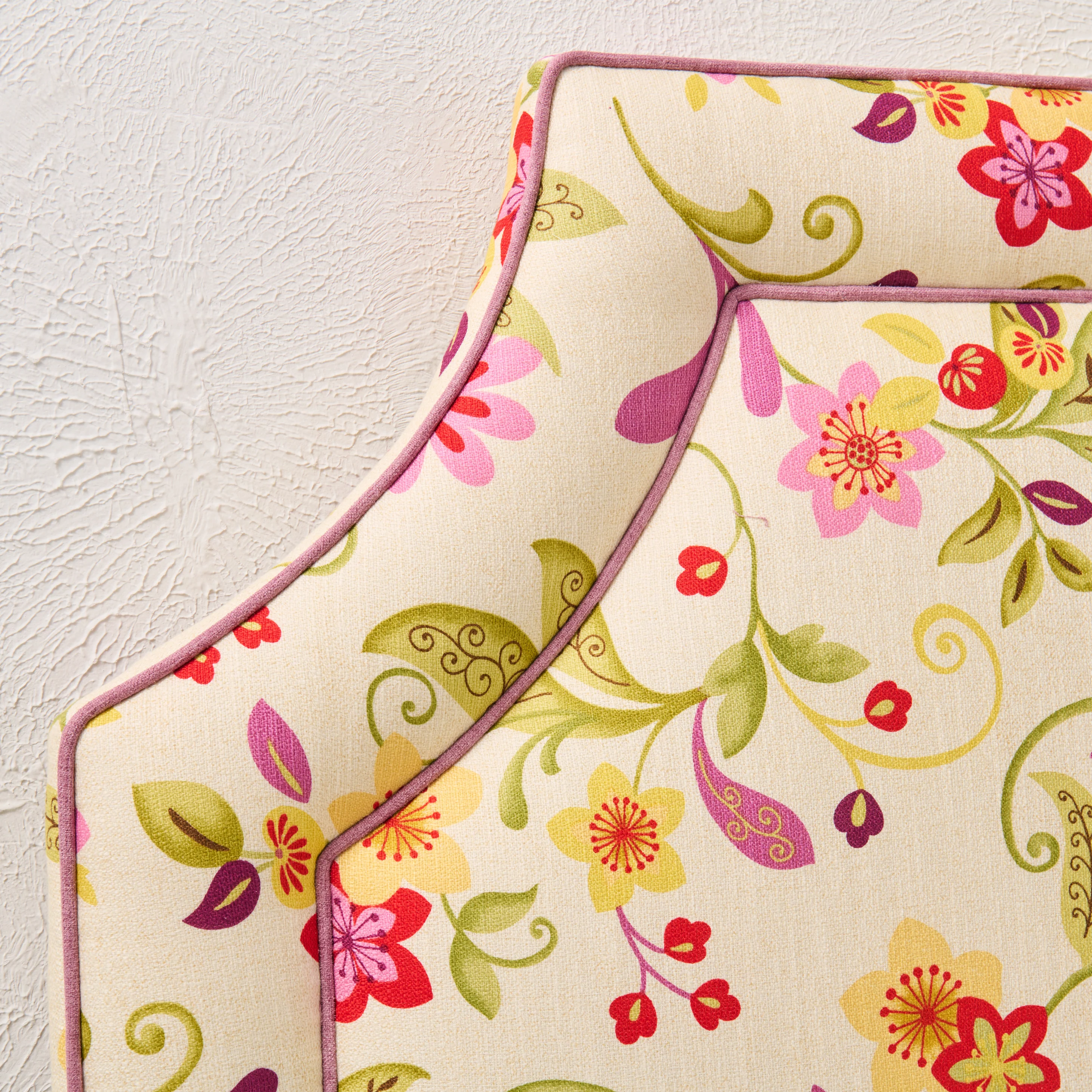 65" H Queen Headboard in  Floral Orchid Fabricut Fabric - Lavender Trim - Image 6