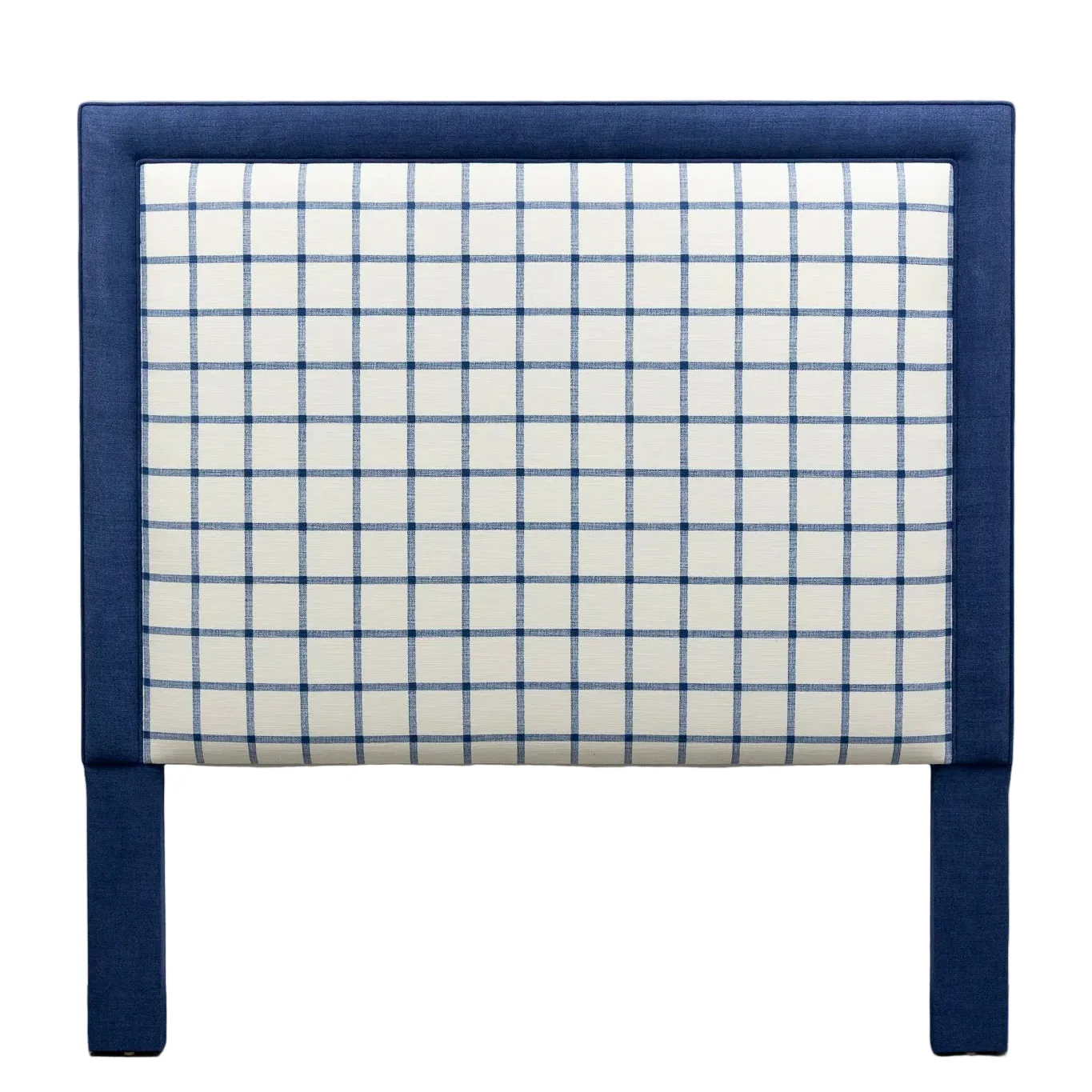 65” H Queen Headboard in Navy Plaid Fabric - Navy Trim