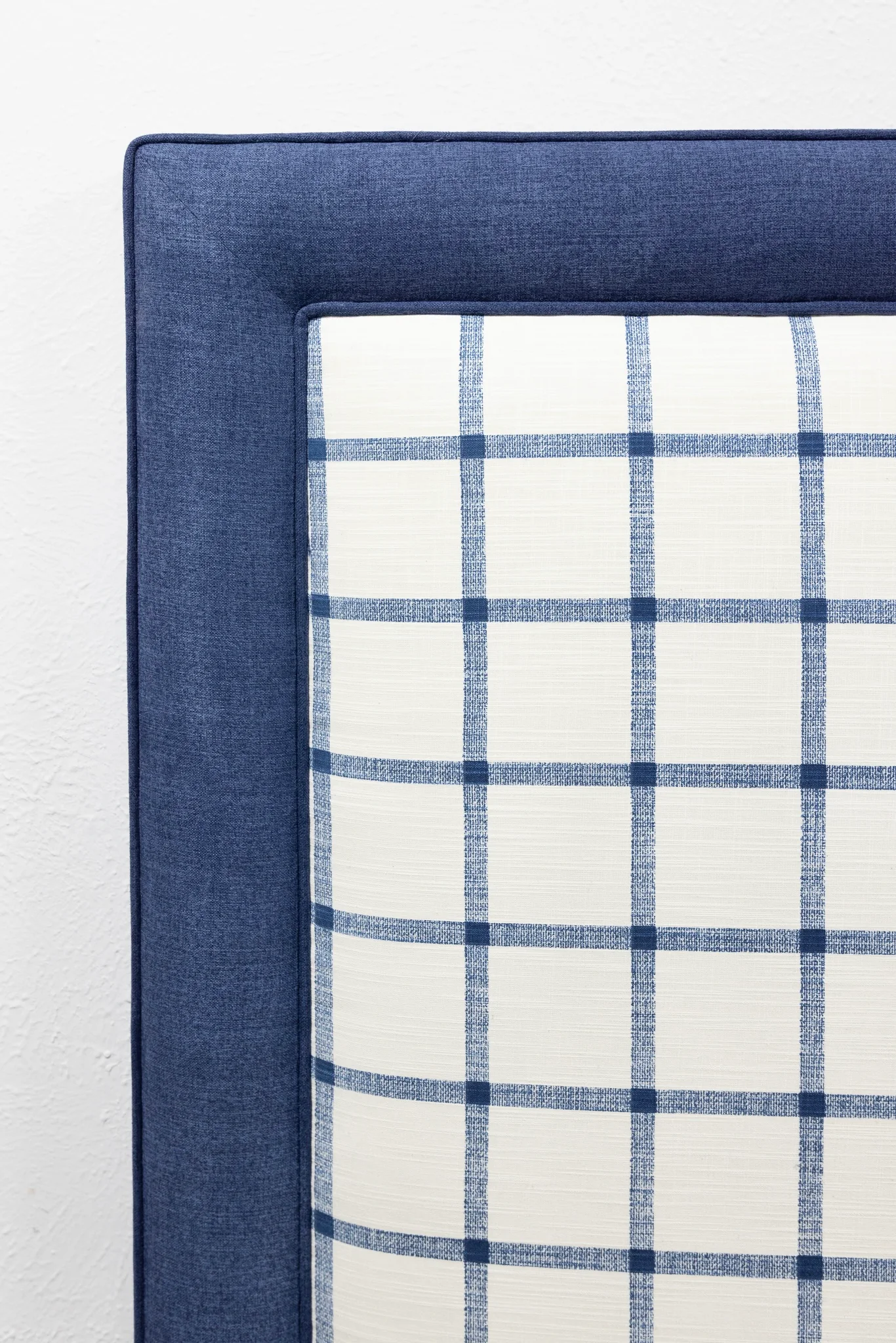 65” H Queen Headboard in Navy Plaid Fabric - Navy Trim - Image 4