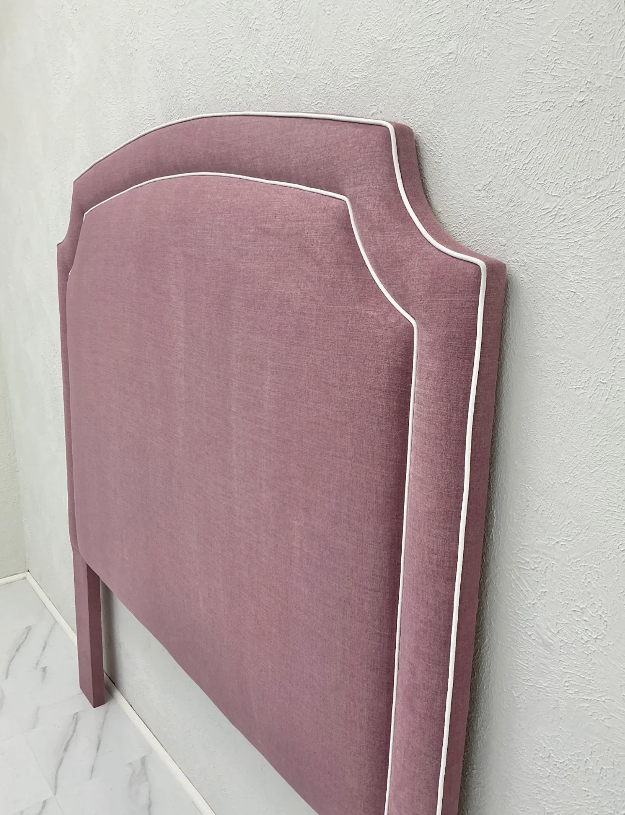 65"H Queen Headboard in Lavender Woven Fabric - White Trim - Image 2