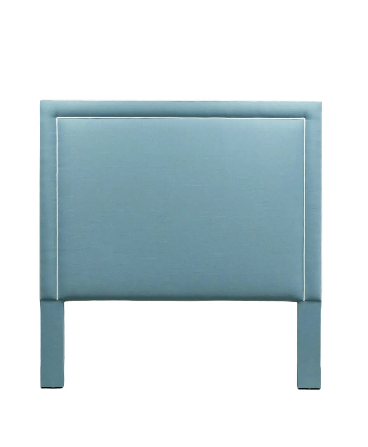 65”H Queen Headboard only - Blue Linen Look Fabric - White Trim