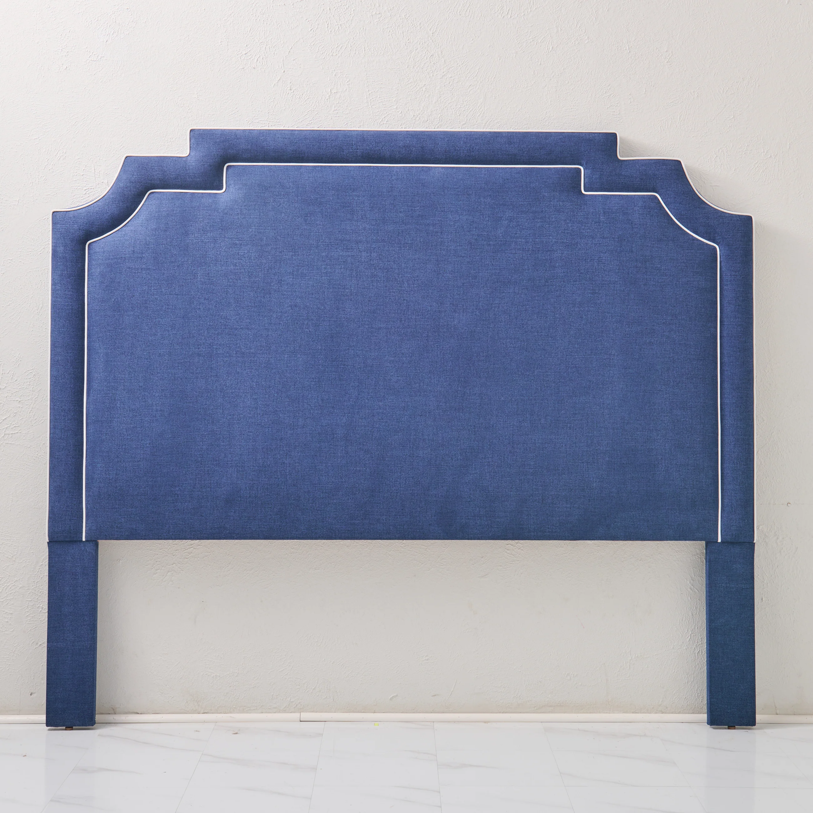 65”H King Headboard Only - Navy Woven Fabric- White Trim - Image 7