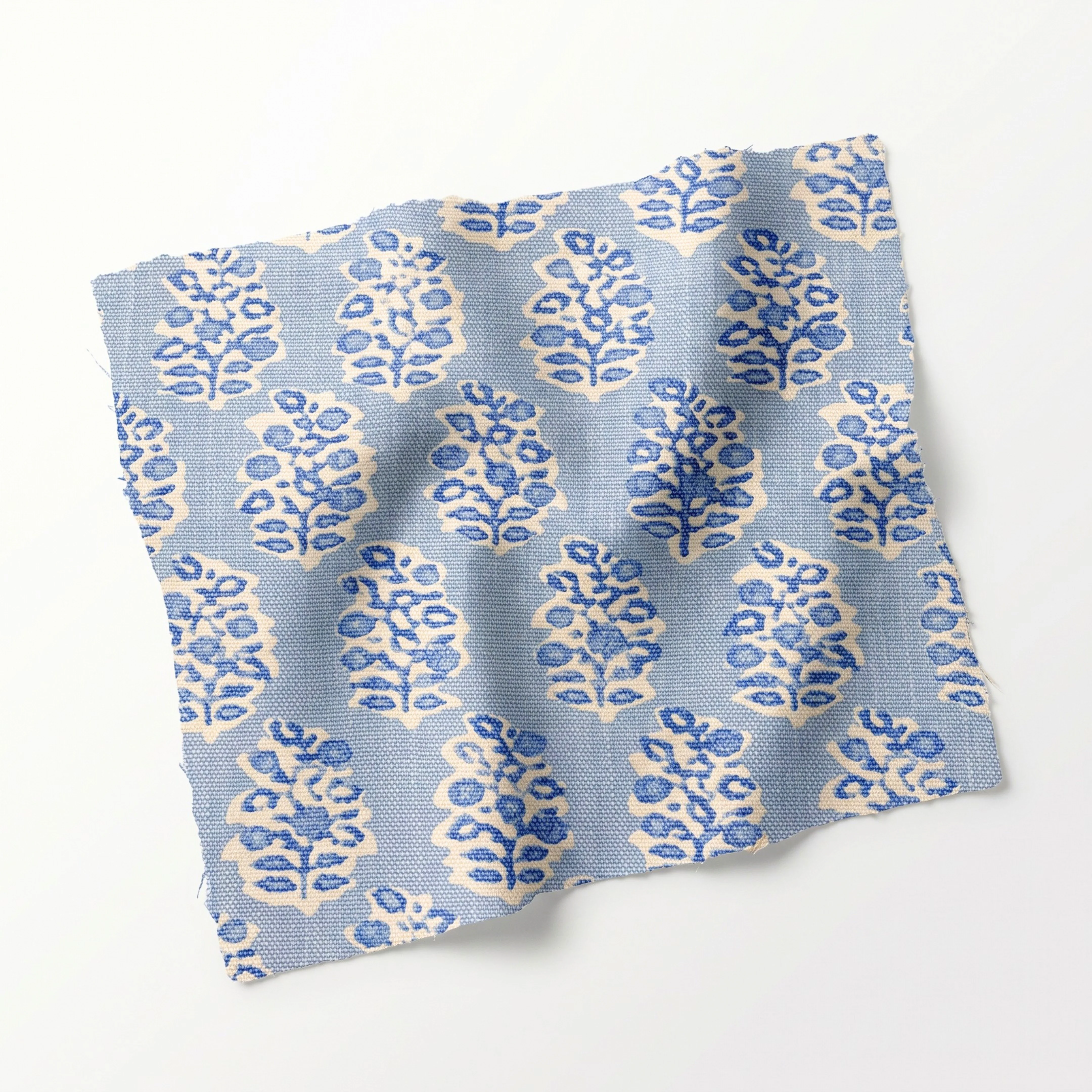 Custom Upholstered Bench in Perry Blue Floral Fabric - Image 3