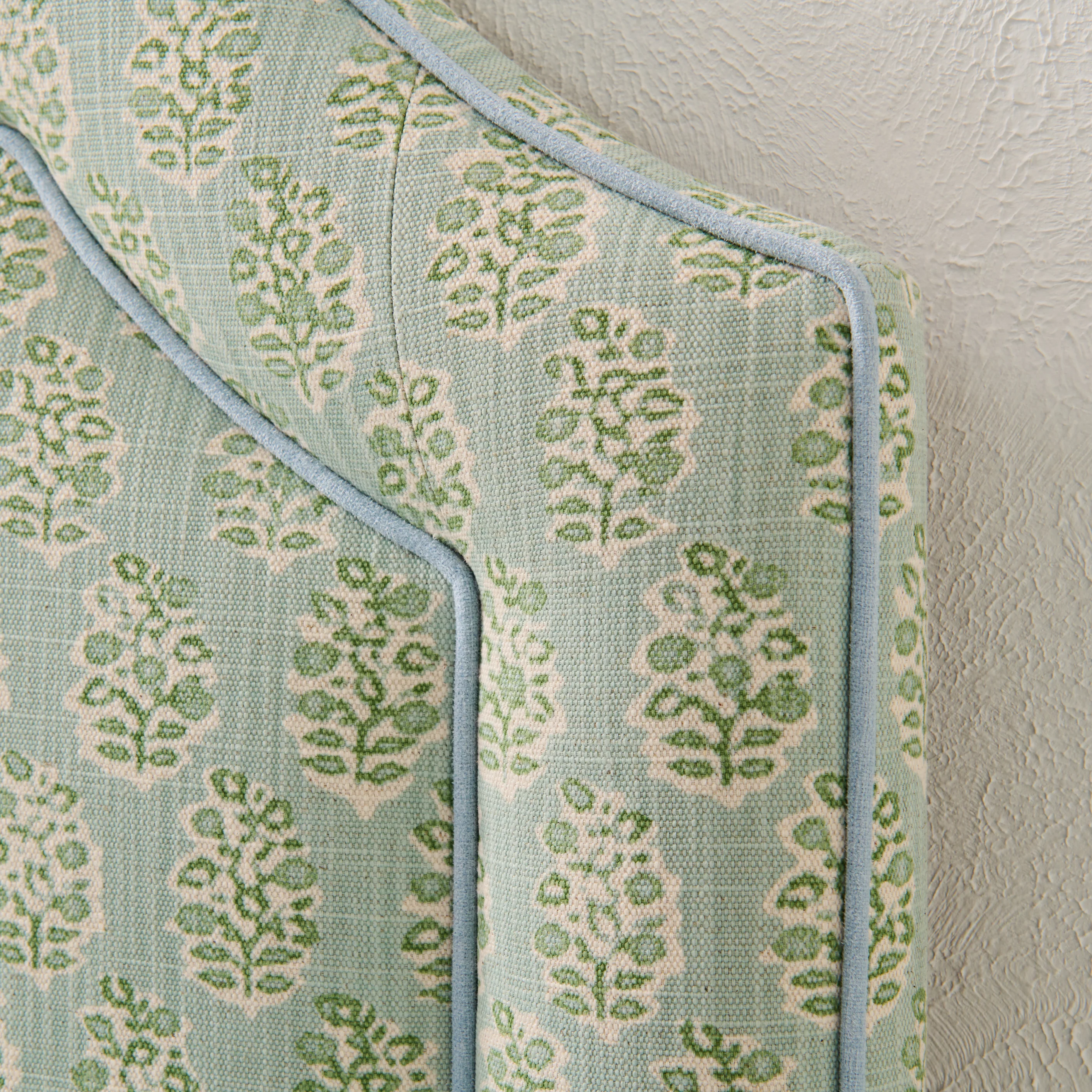 65” H Queen Headboard Only - Perry Floral Green - Sky Blue Trim - Image 3