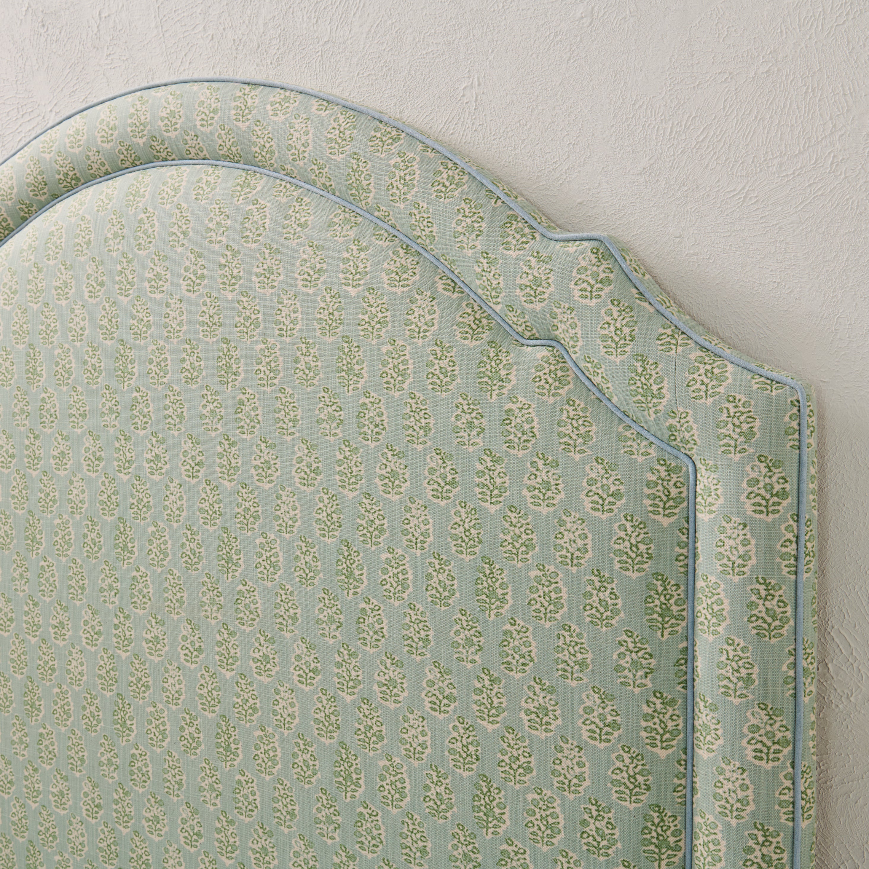 65” H Queen Headboard Only - Perry Floral Green - Sky Blue Trim - Image 5