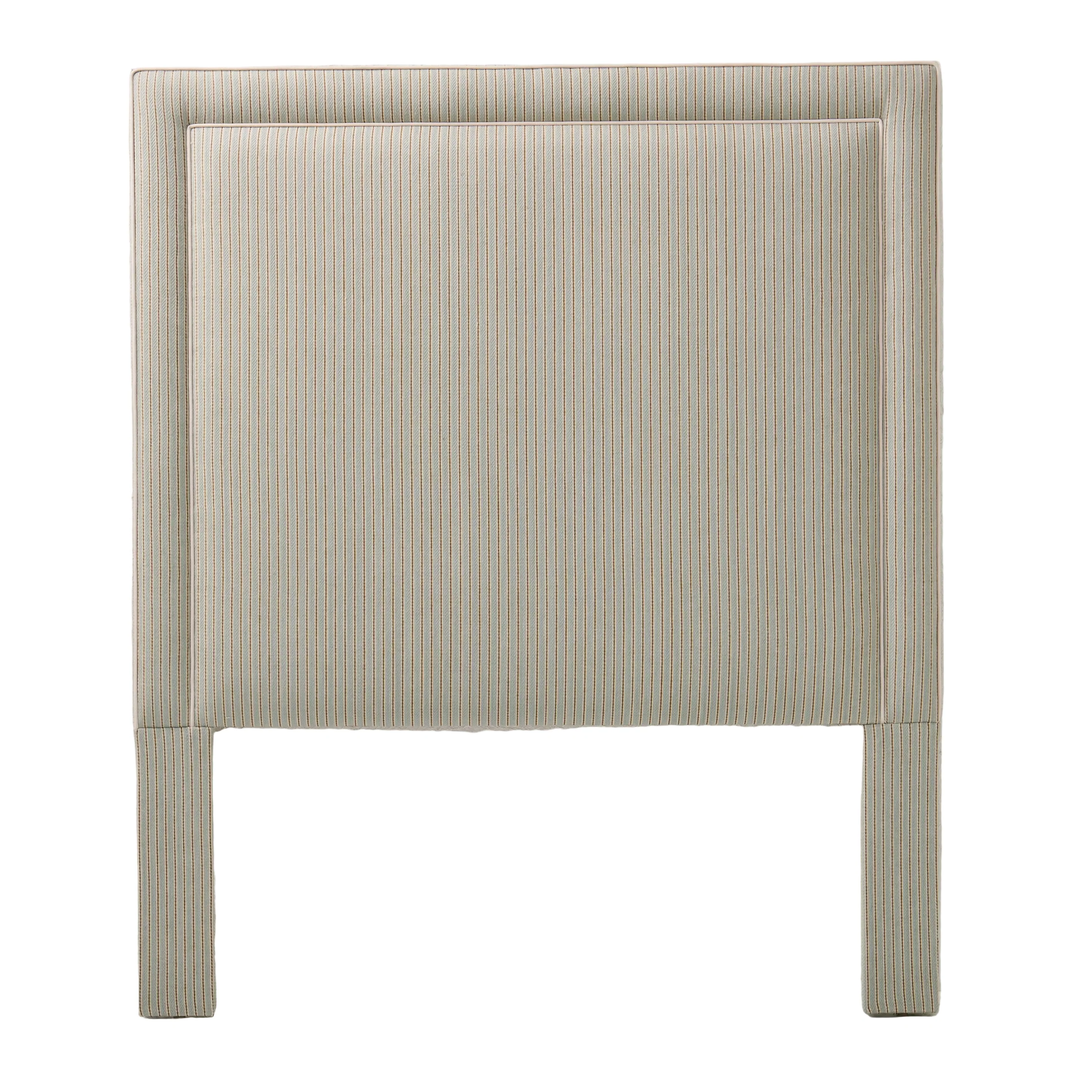 65”H Queen Headboard only - Stripe Grey Blue Fabric with White Trim