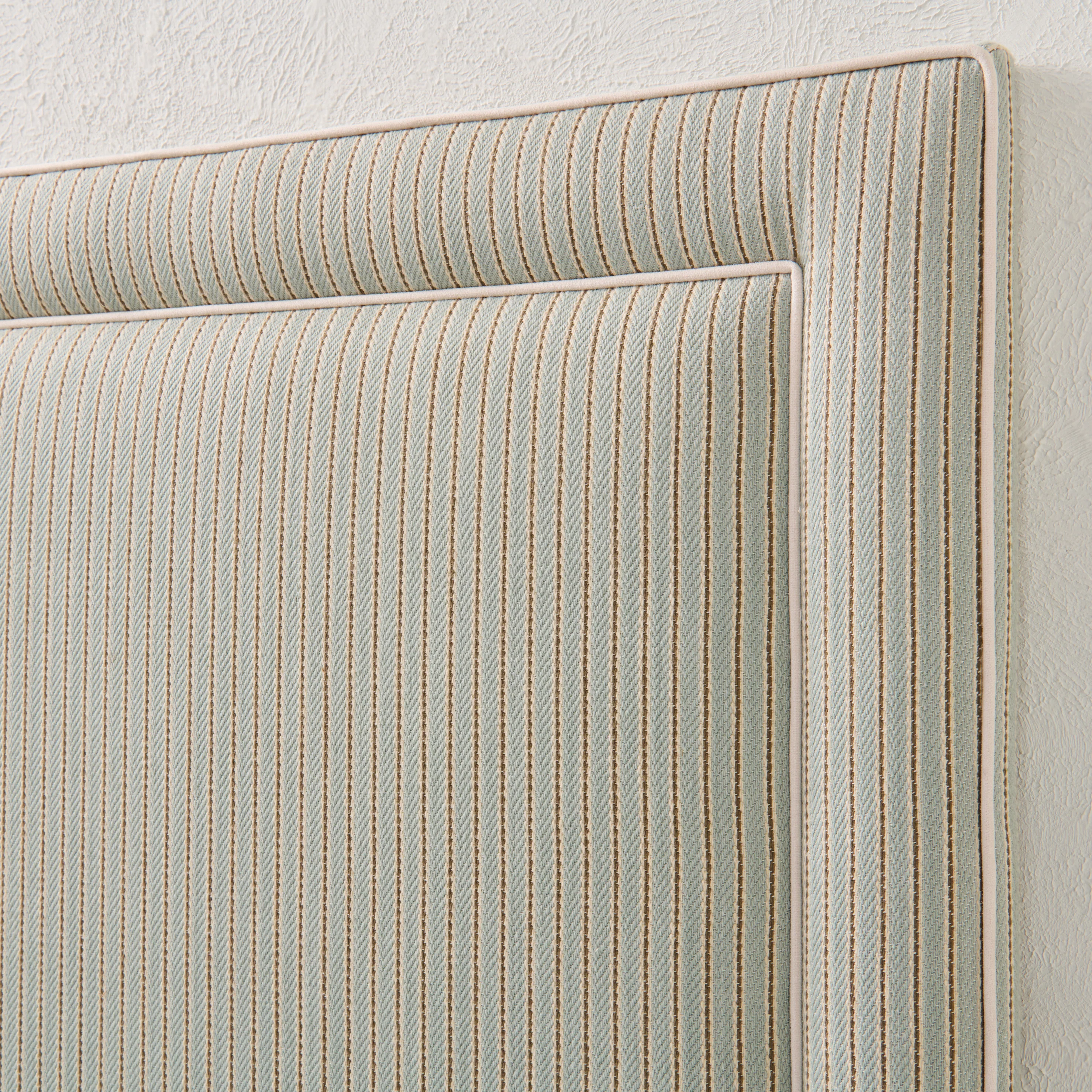65”H Queen Headboard only - Stripe Grey Blue Fabric with White Trim - Image 4