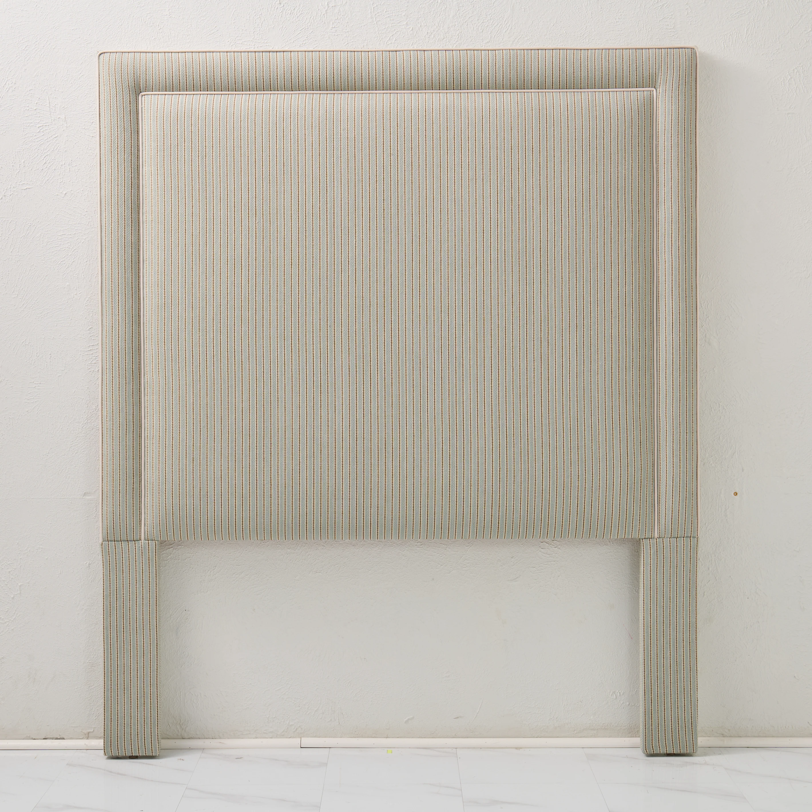 65”H Queen Headboard only - Stripe Grey Blue Fabric with White Trim - Image 5
