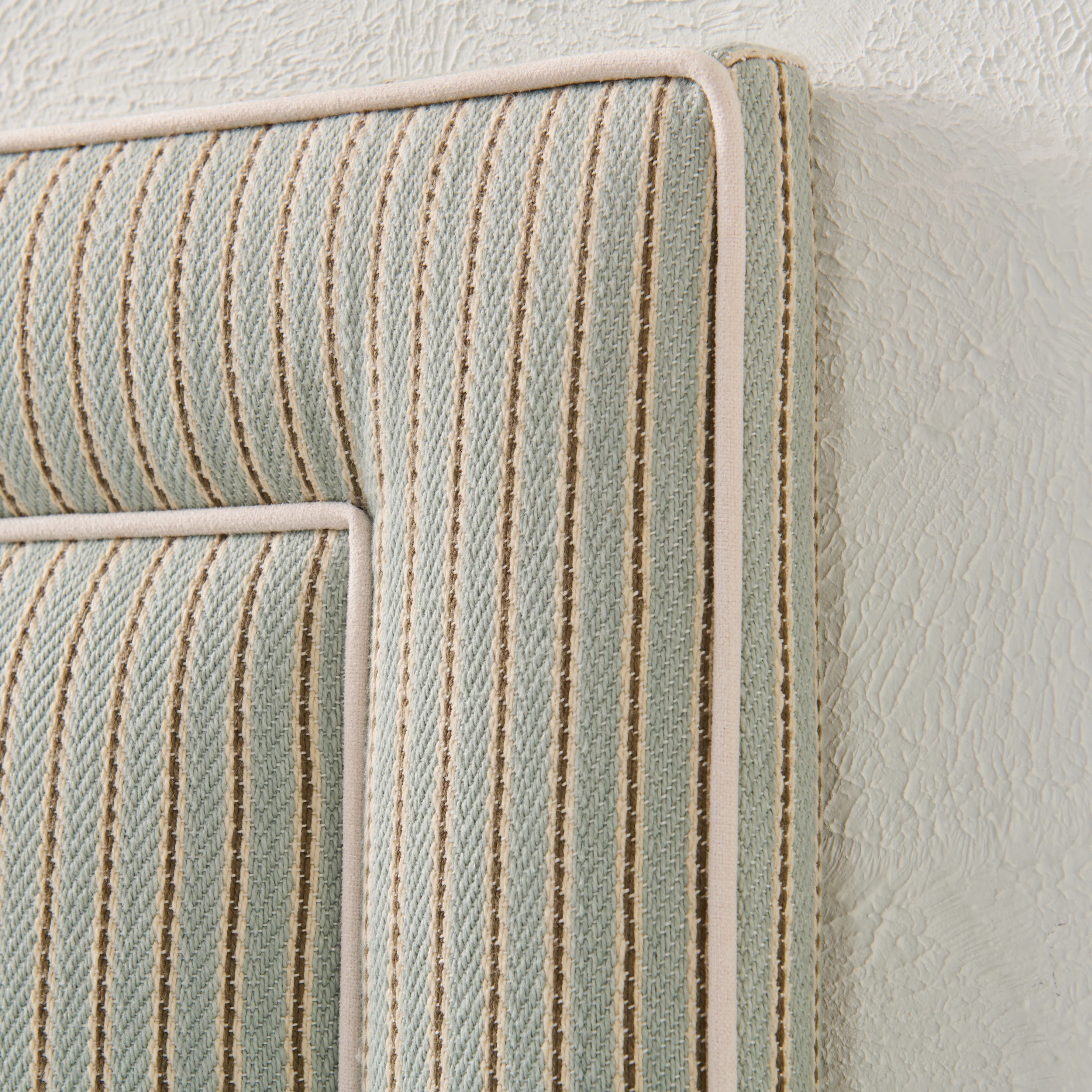 65”H Queen Headboard only - Stripe Grey Blue Fabric with White Trim - Image 6