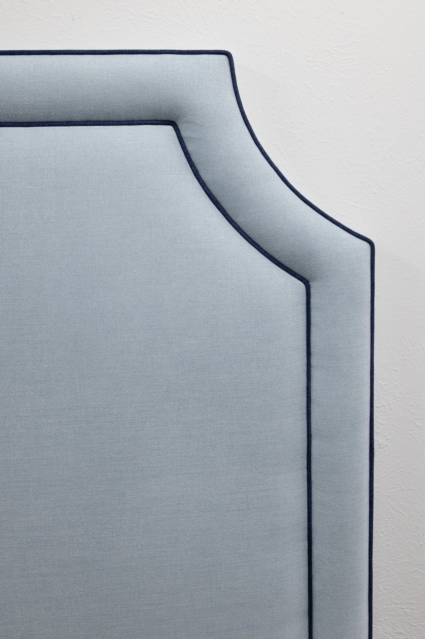 65” H Queen Headboard Only - Sky Blue Fabric - Navy Trim - Image 6