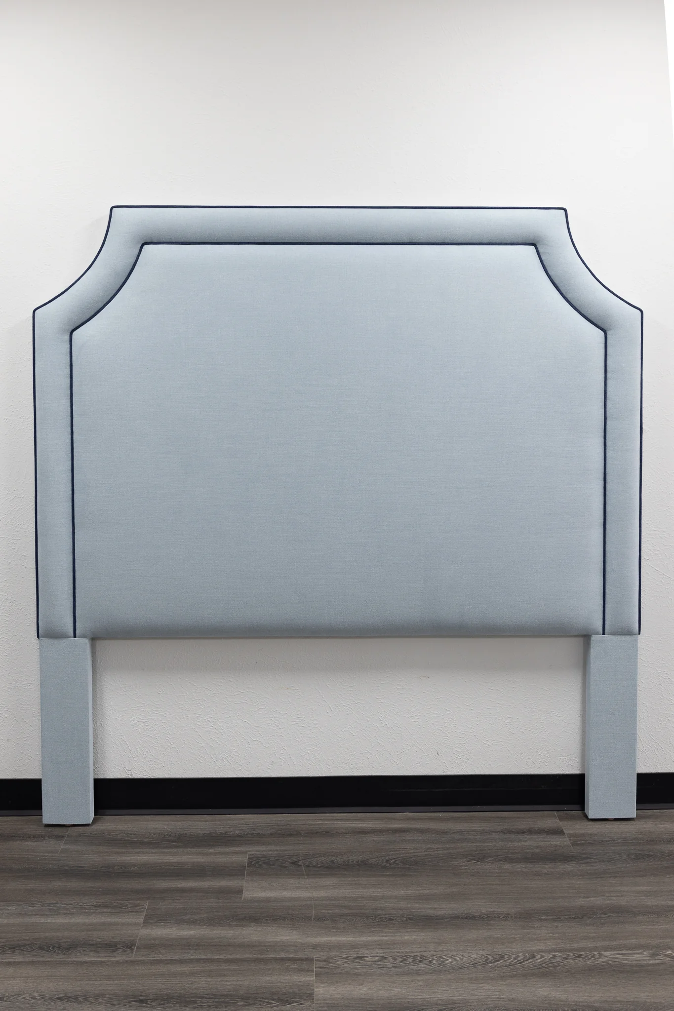 65” H Queen Headboard Only - Sky Blue Fabric - Navy Trim - Image 7