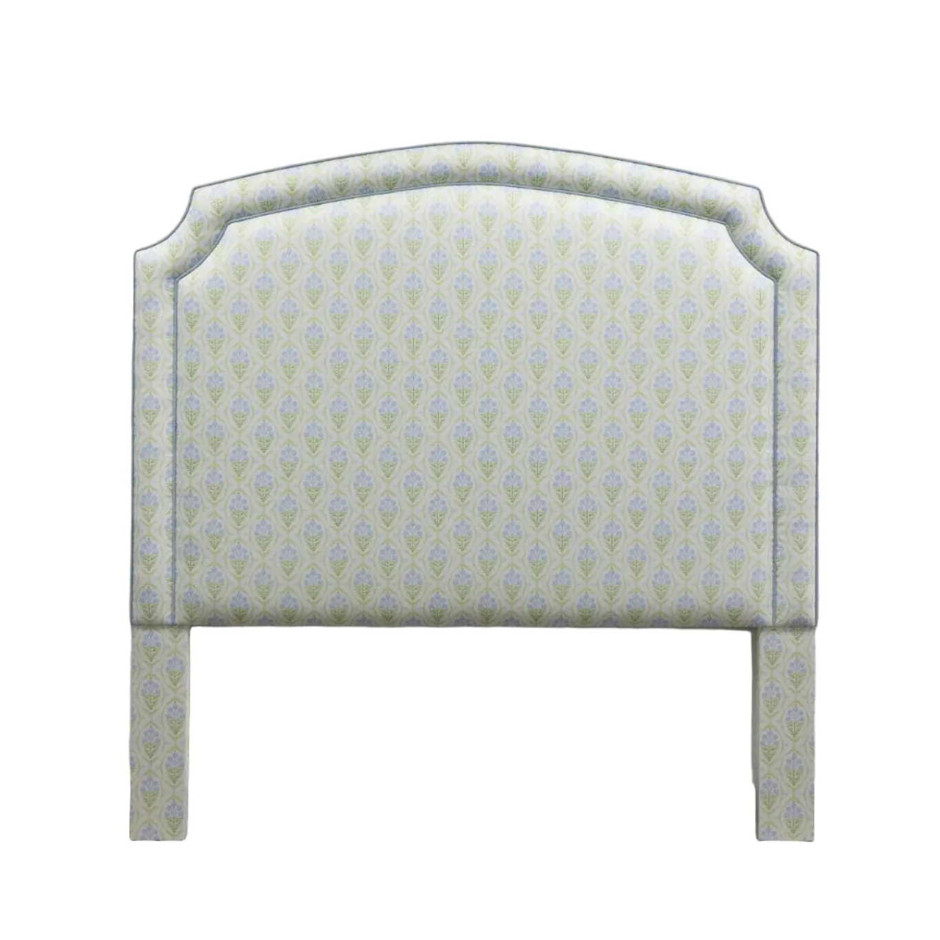 65â H Queen Headboard Only - Blue and Green Satin Fabric - Blue Trim