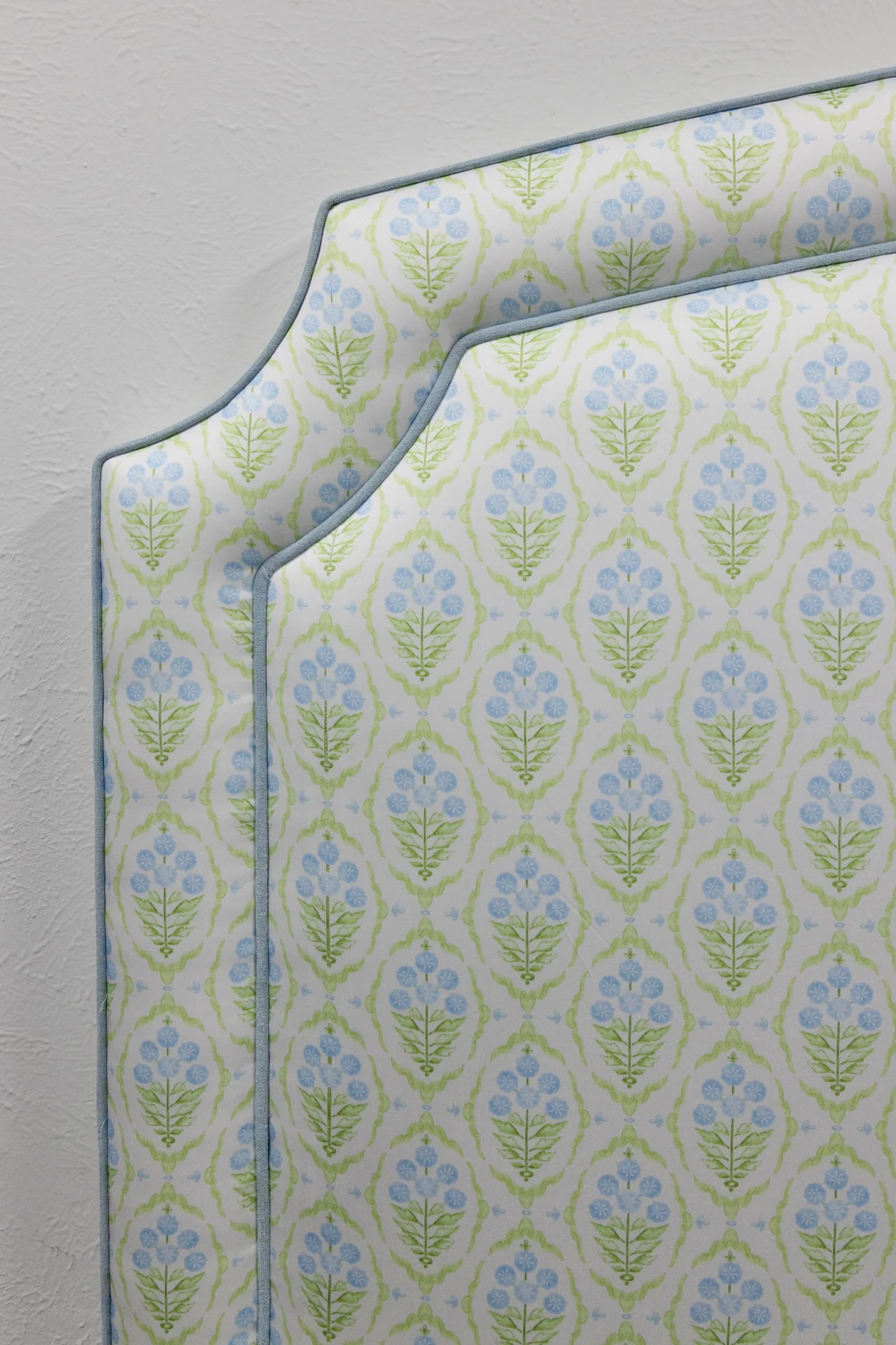 65â H Queen Headboard Only - Blue and Green Satin Fabric - Blue Trim - Image 5