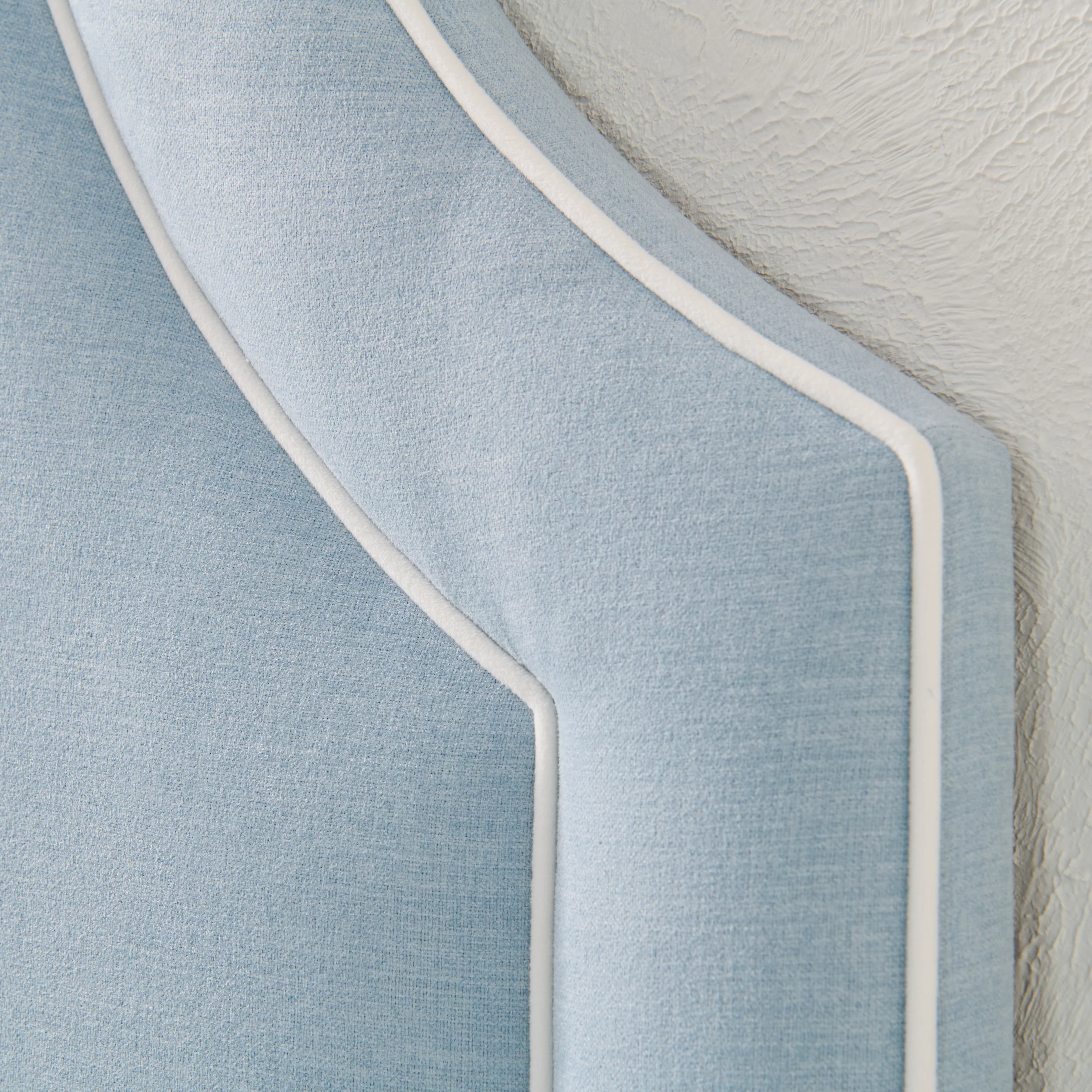 65”H Queen Headboard only - Sky Blue Fabric with White Trim - Image 5
