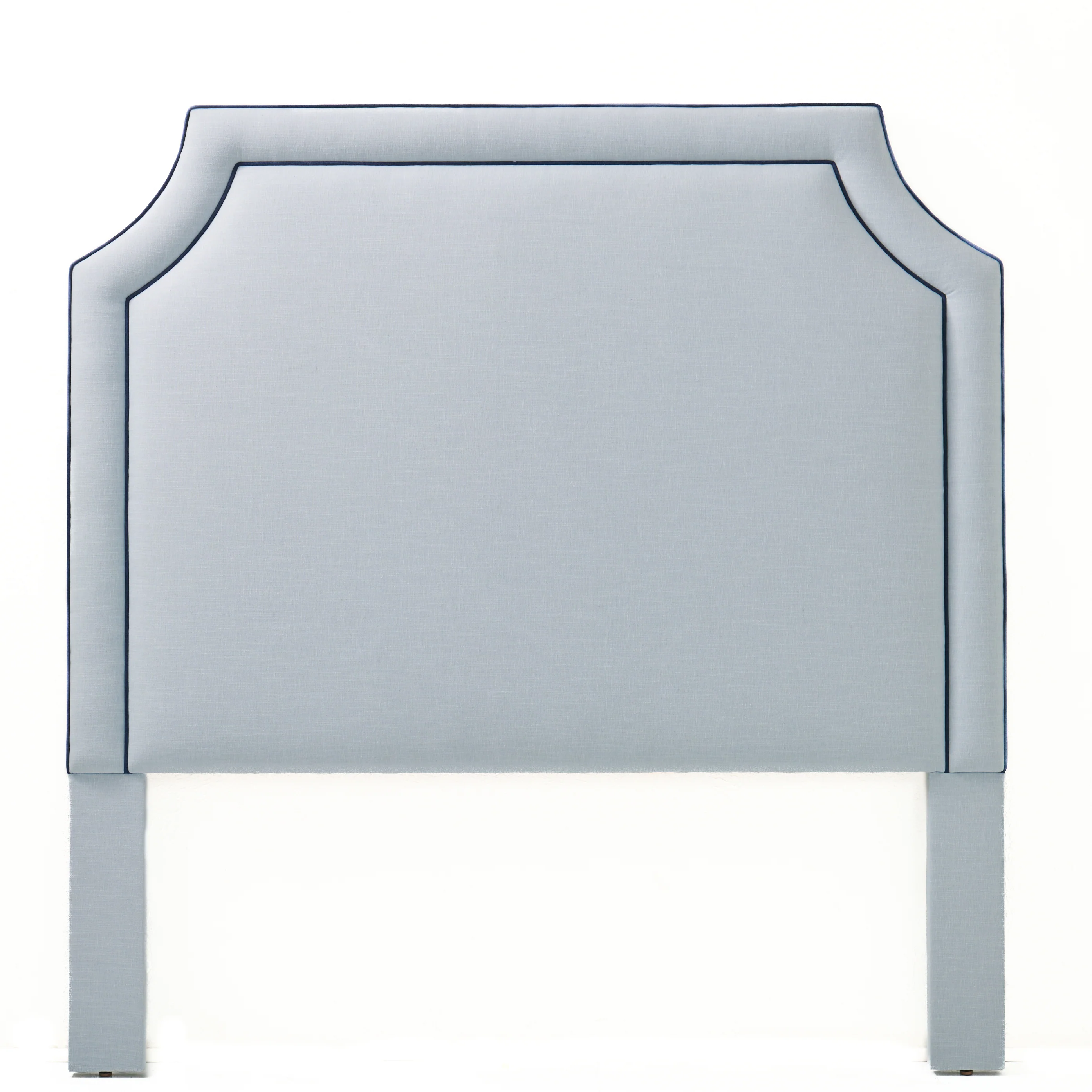 65”H Queen Headboard Only - Sky Blue Woven Fabric - Navy Trim