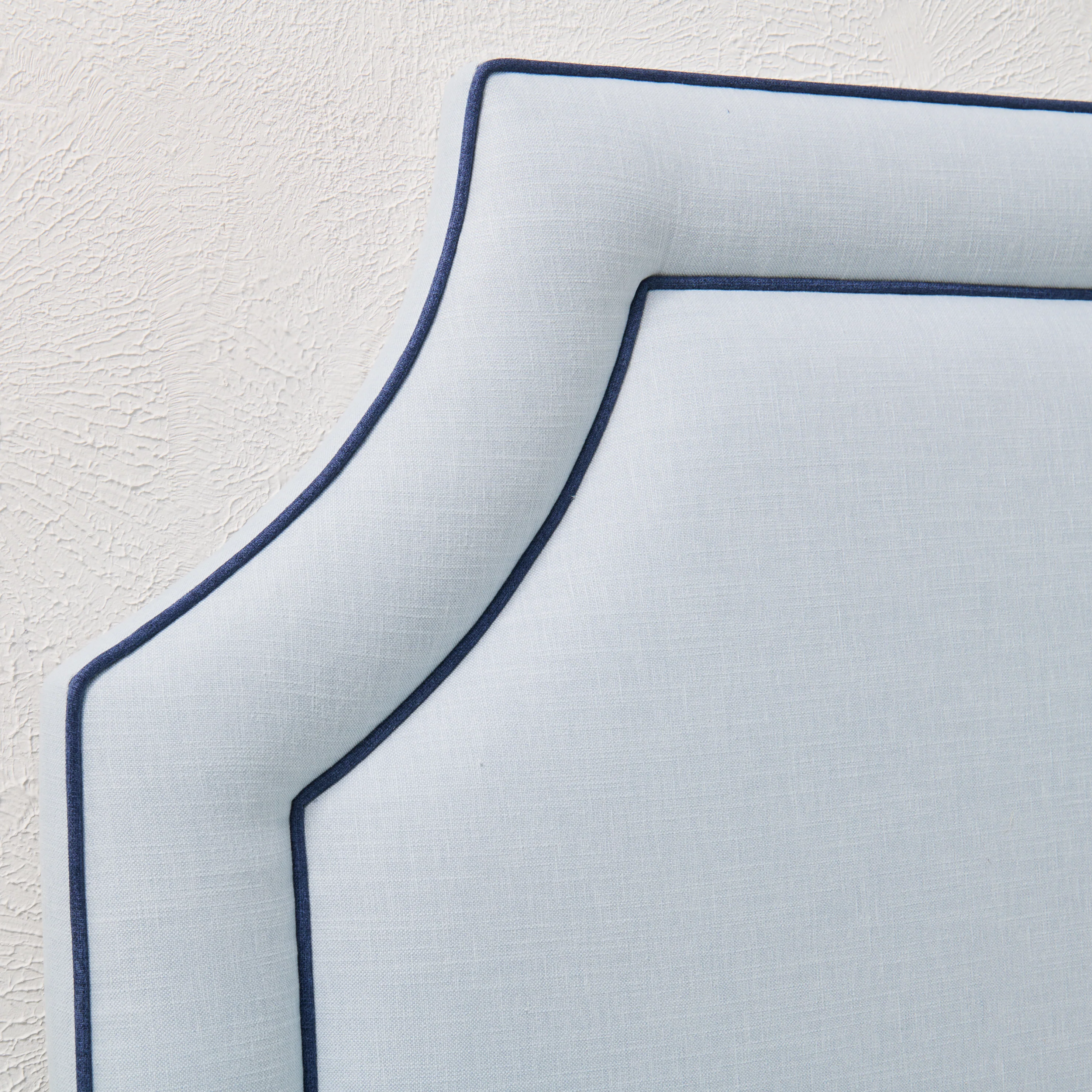 65”H Queen Headboard Only - Sky Blue Woven Fabric - Navy Trim - Image 2